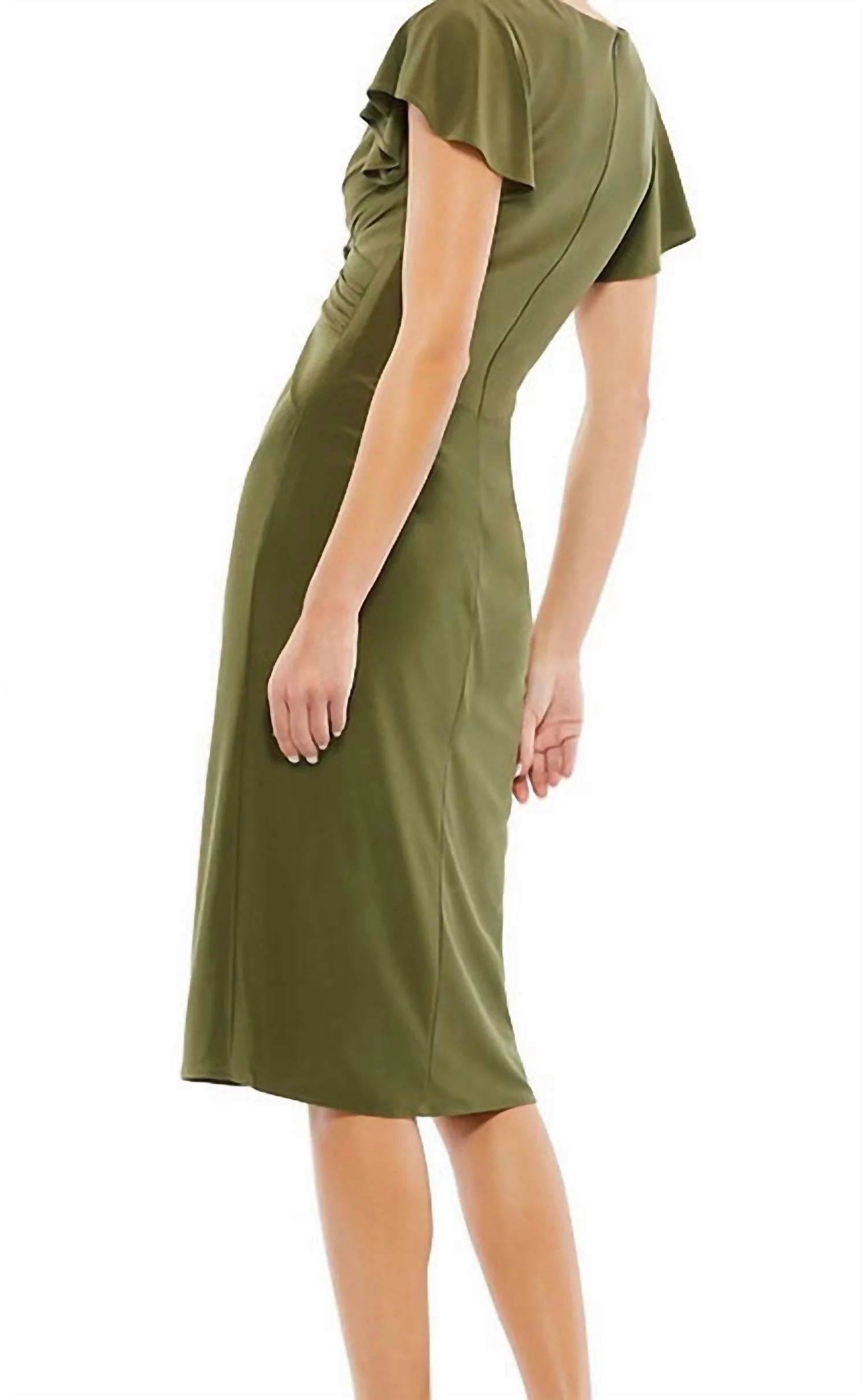 Flutter Sleeve Dress In Olive Green - Image 2