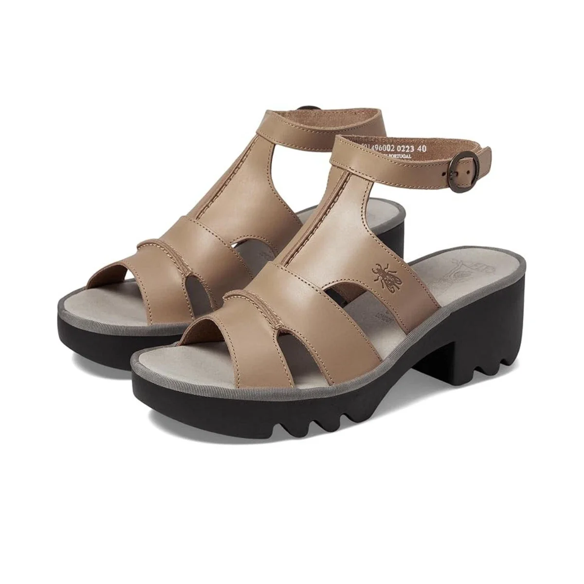 Fly London TAWI496FLY Sandal Women'sM Taupe Ankle Strap Block Heel HTAT1207