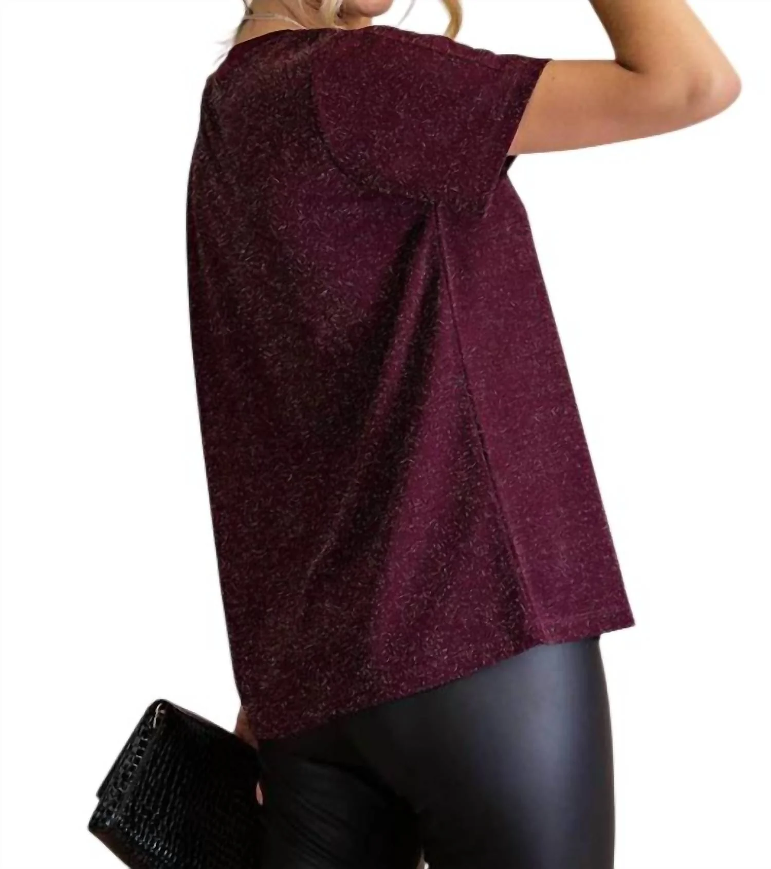 Foggy Foil Contrast Top In Plum - Image 2