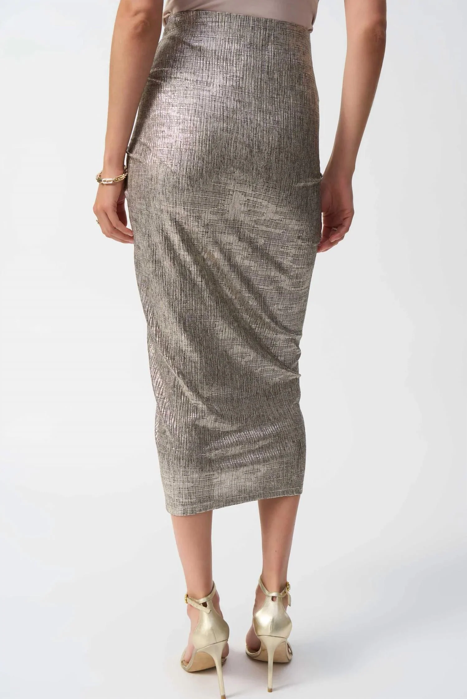 Foiled Draped Pencil Skirt In Beige/gold - Image 2