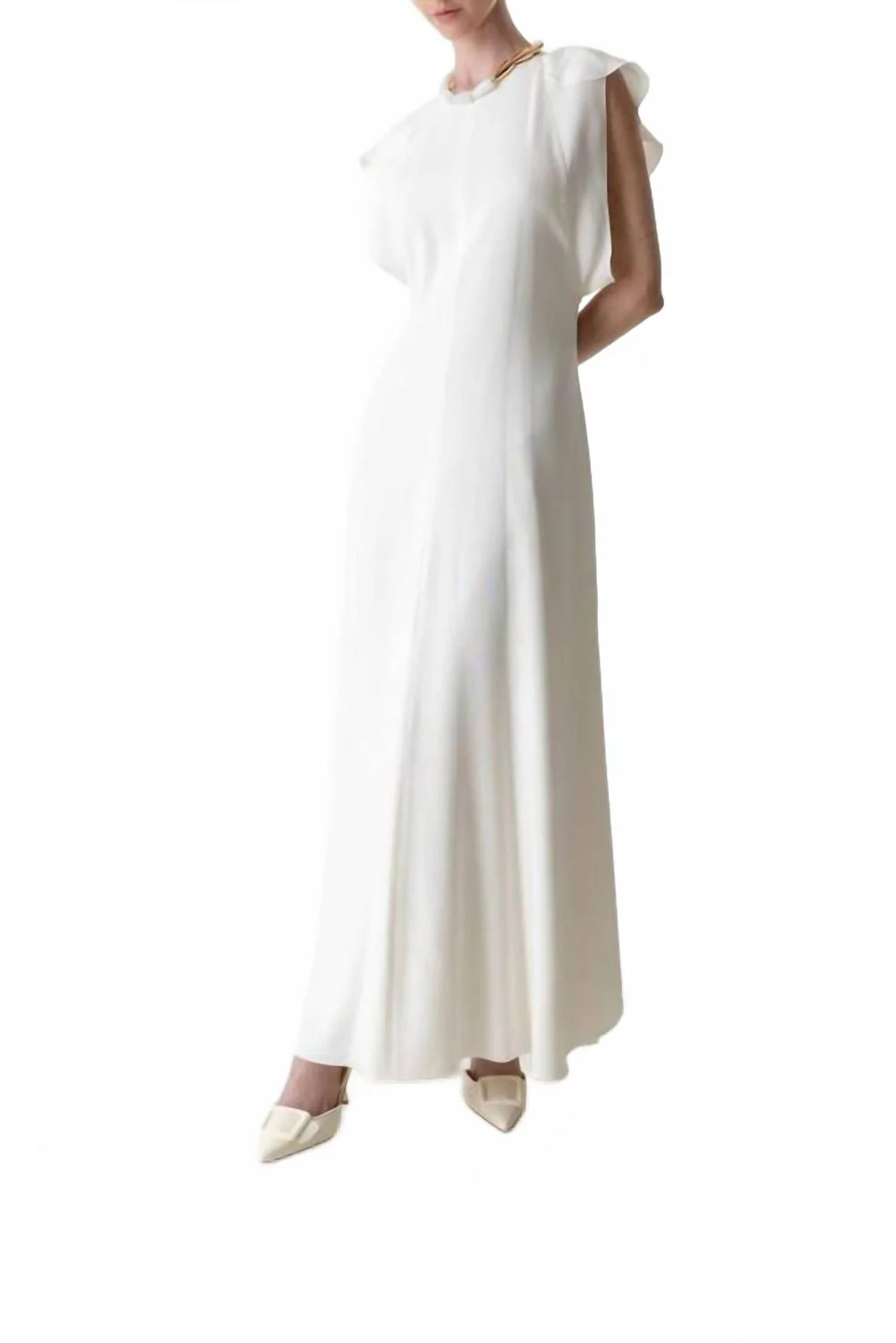 Folded Cap Sleeve Midi Dress In Ivory