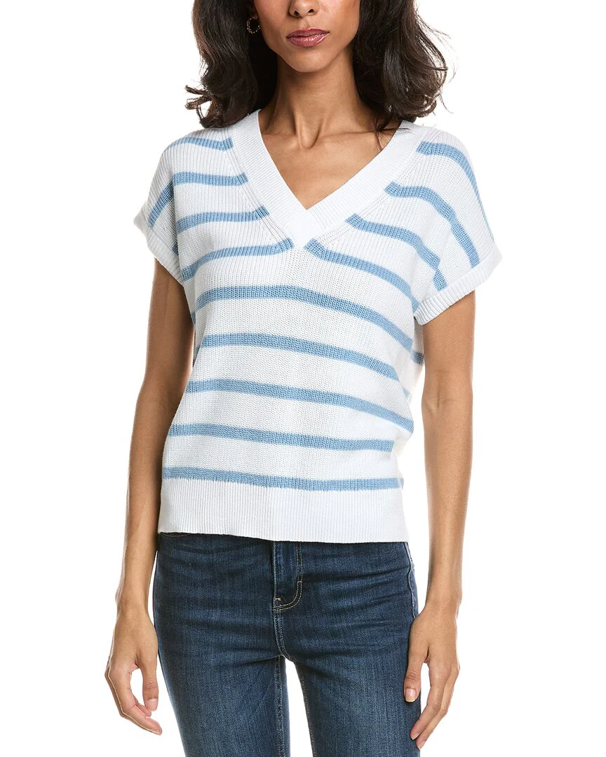 Forte Stripe Cap Sleeve V-Neck Sweater
