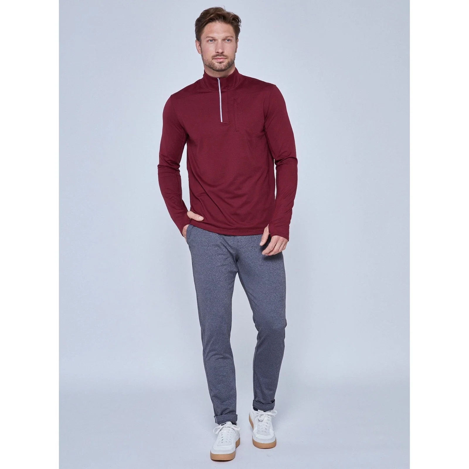 Fourlaps Venture Shirt Men Burgundy 1/2 Zip Thumb Hole Sleeve Pullover RED946 - Image 6