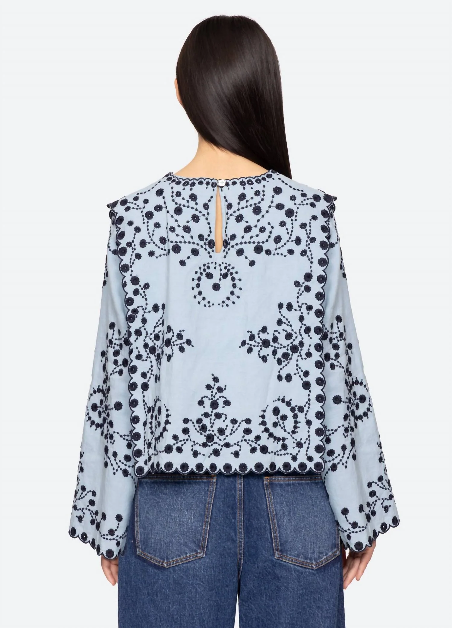 Frances Long Sleeve Embroidered Top In Blue - Image 4