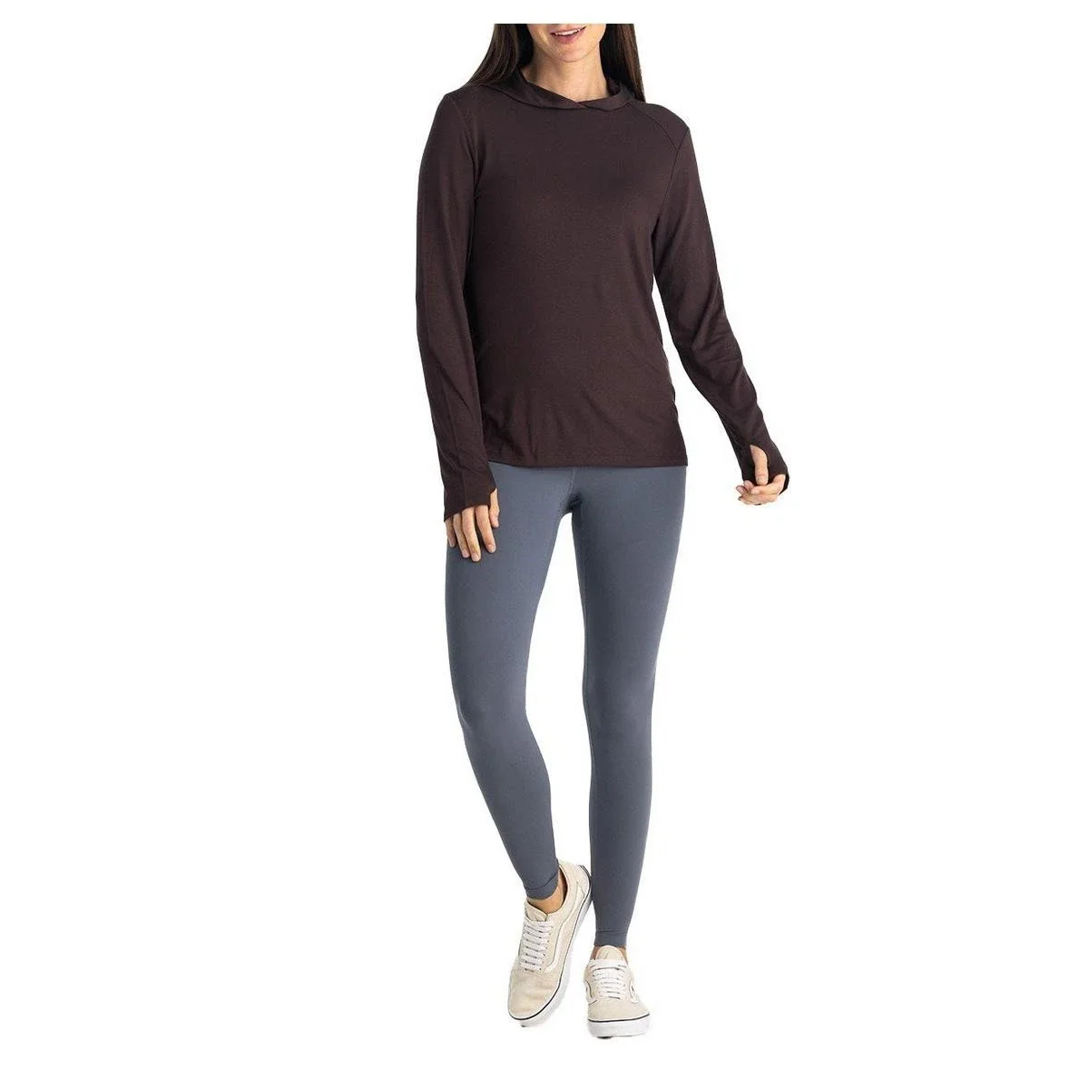 Free Fly Bamboo Lightweight Long Sleeve II T-Shirt Womens Brown Hooded DSGL819