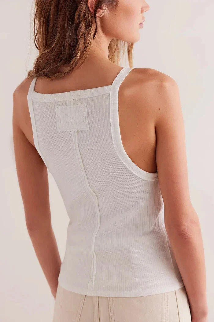 Free People Mia Tank Top Womens Ivory Stretch Ribbed Square Neck Crop DDR2831 - Image 5