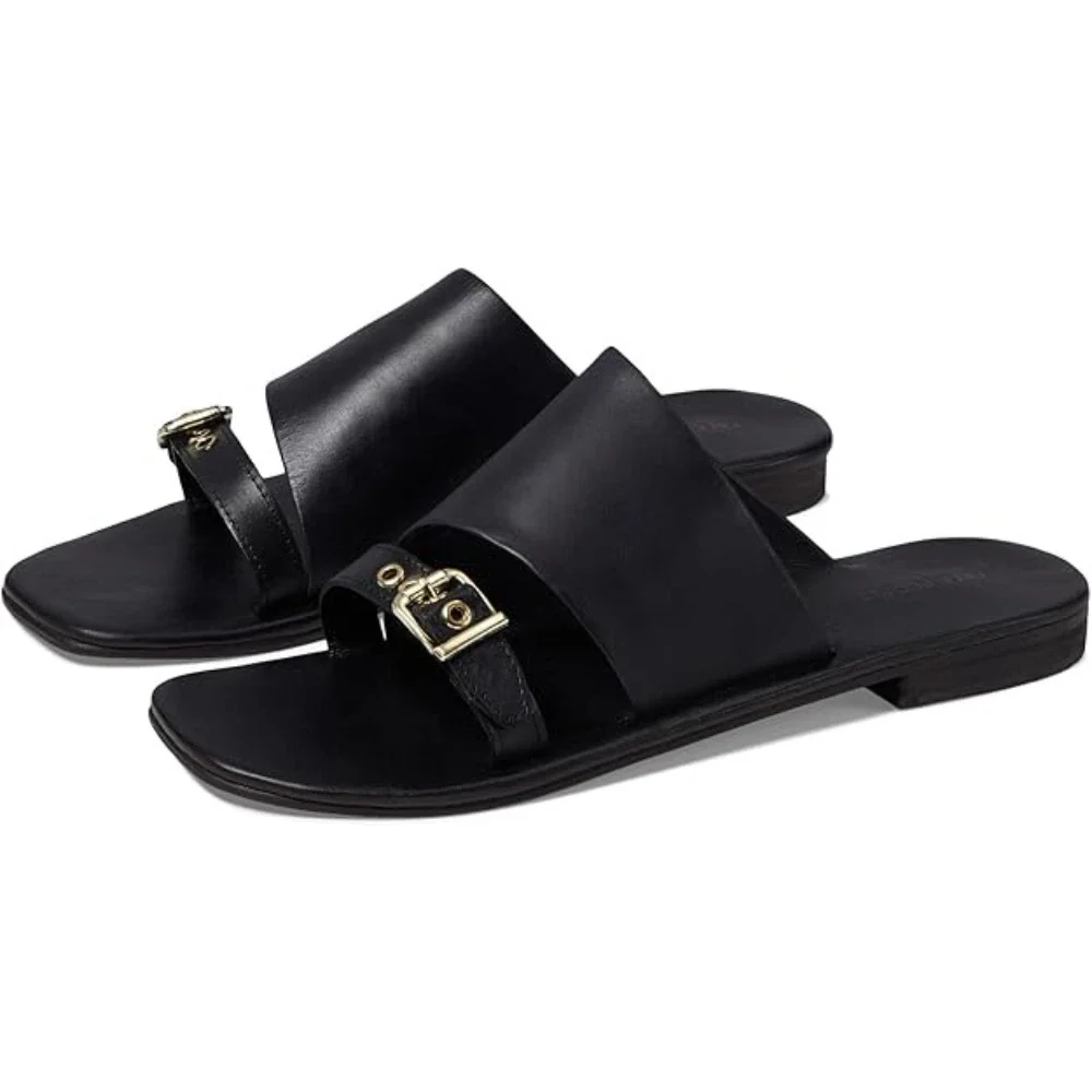Free People Mila Minimal Sandals Women's  Black Leather Square Toe HTAT942