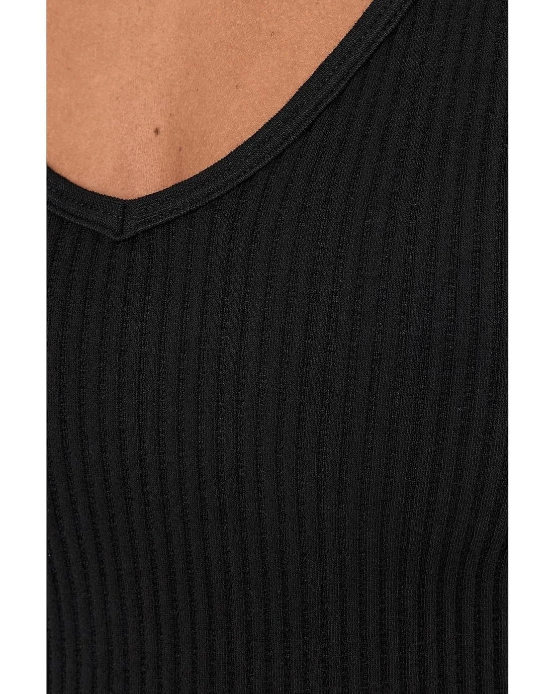 Free People Solid Rib Brami Top Women's M/L Black Stretch V-Neck Cropped DDR2199 - Image 5