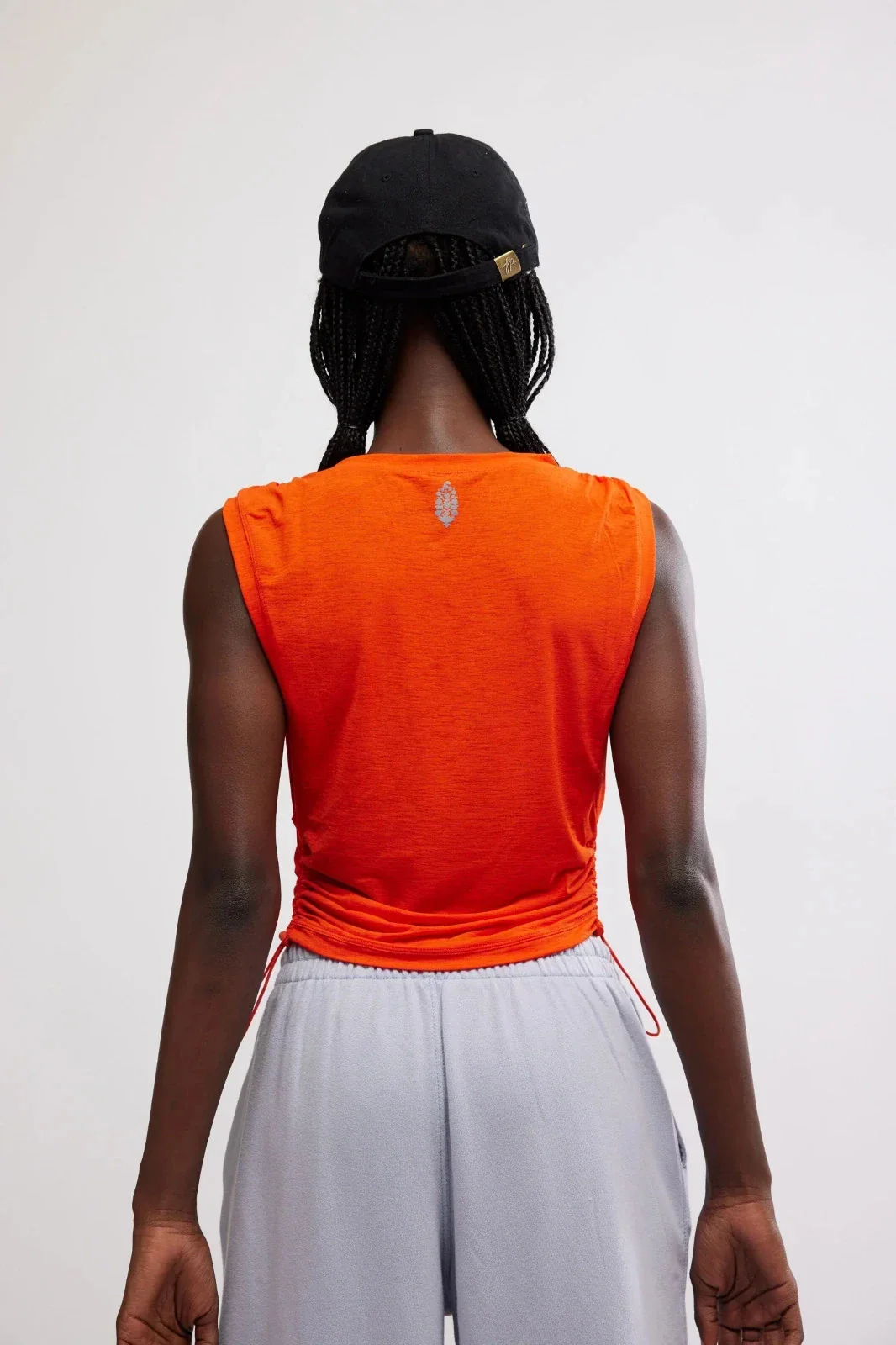 Free People Sport Mode Top Women's Orange Stretch Ruched Cropped Boho GBO1796 - Image 2