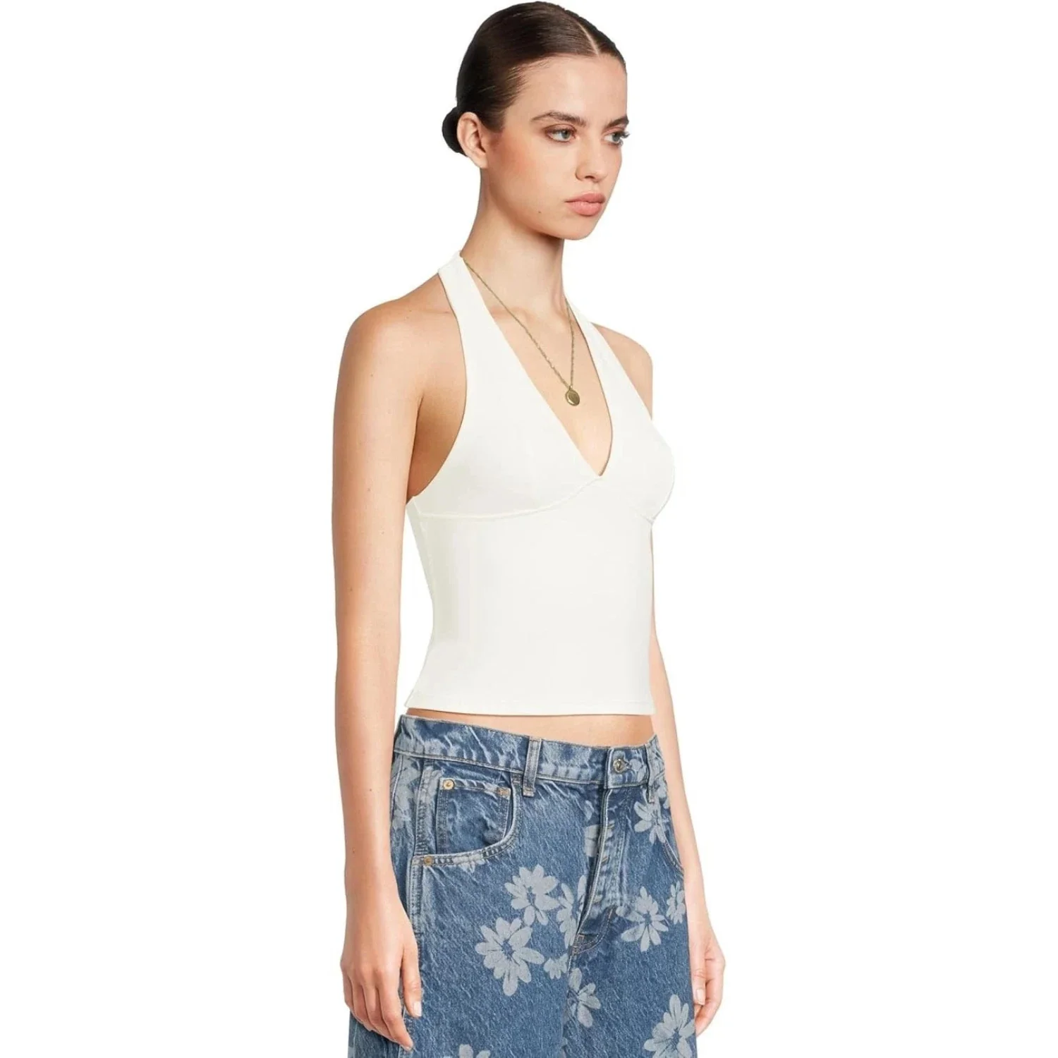 Free People Still Here Top Women Ivory Halter Neck Sleeveless Cropped GBO1800 - Image 2