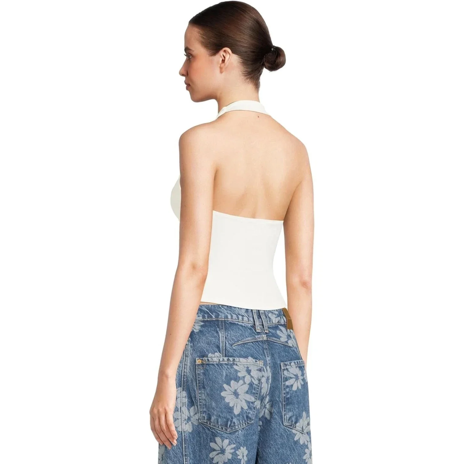 Free People Still Here Top Women Ivory Halter Neck Sleeveless Cropped GBO1800 - Image 3
