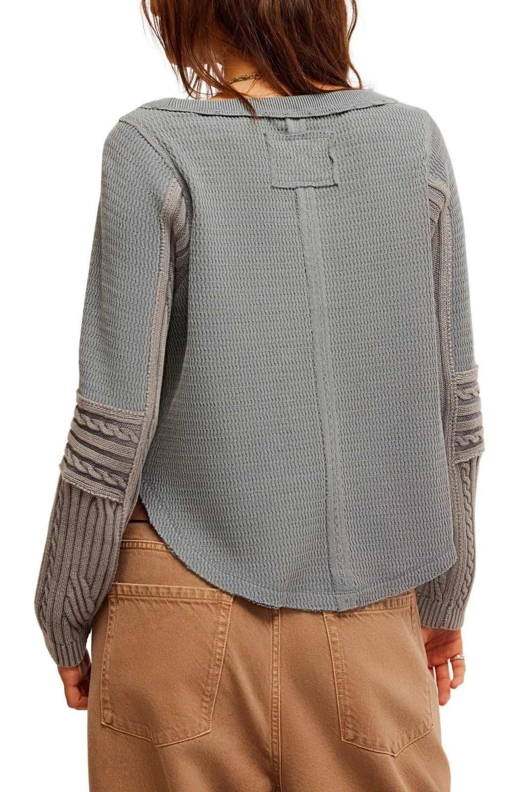 Free People Swinging Cable Cuff Sweater Women's Gray Textured GBO23 - Image 2