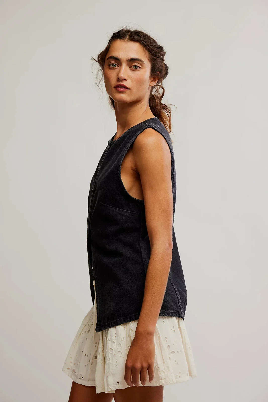 Free People We The Free Aimee Vest Womens Black Denim Button Front DDR2637 - Image 4
