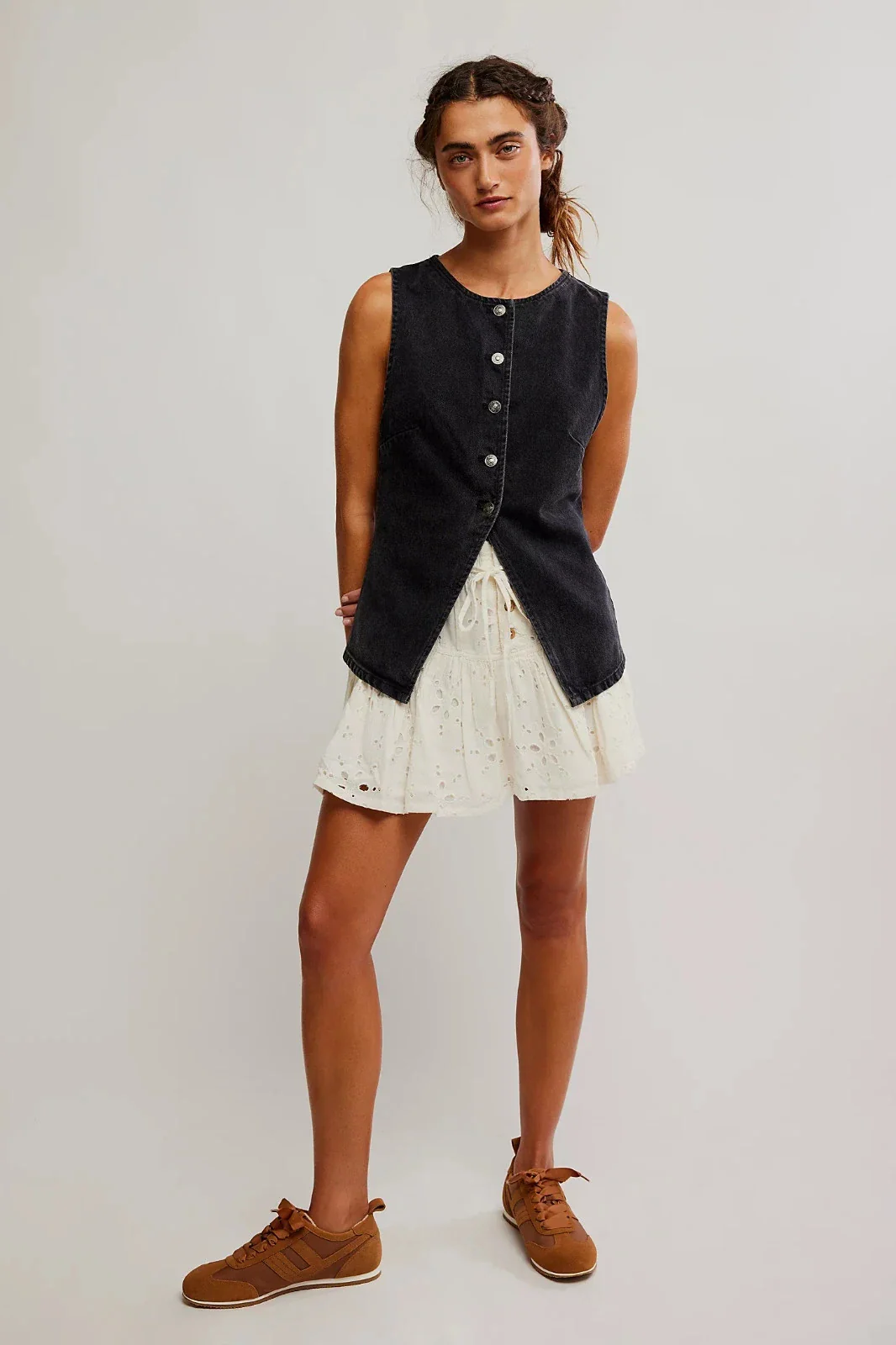 Free People We The Free Aimee Vest Womens Black Denim Button Front DDR2637 - Image 5