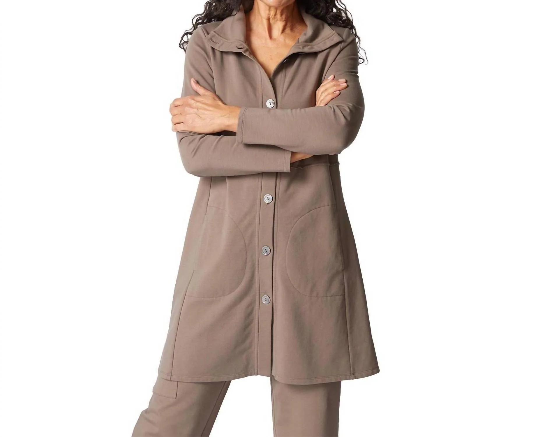 French Terry Car Coat In Truffle