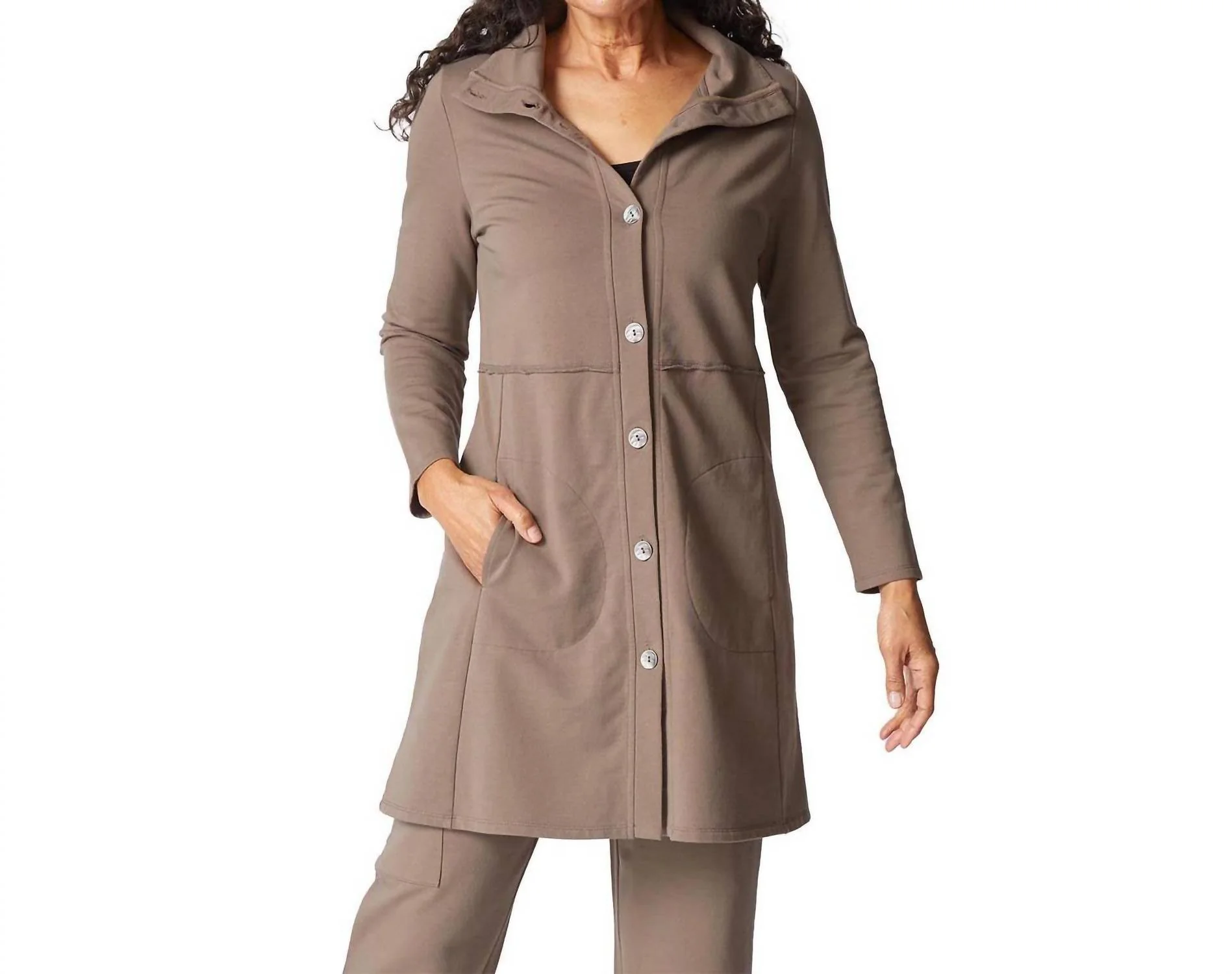 French Terry Car Coat In Truffle - Image 2