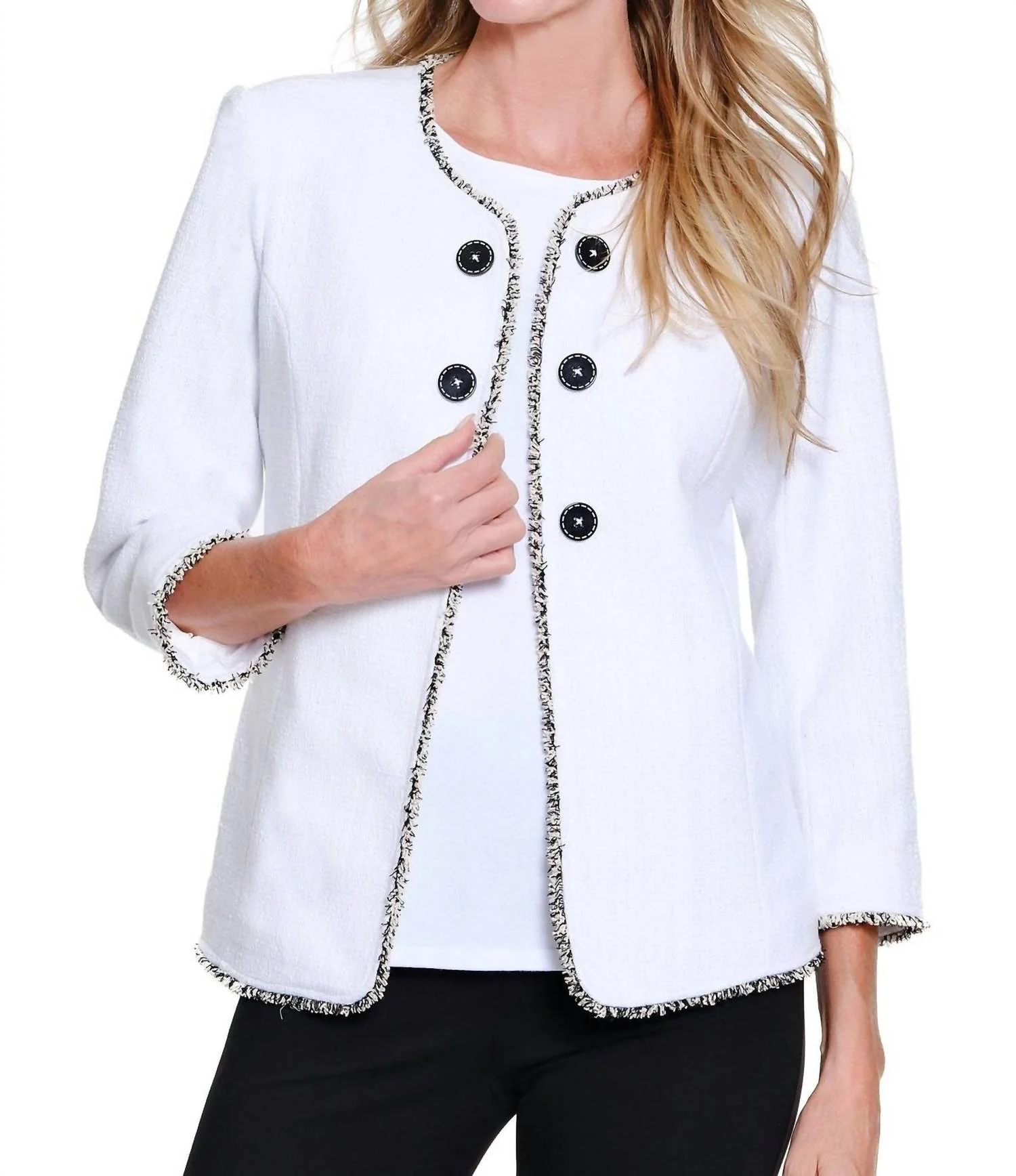 Fringe-Trim Tweed Jacket In White