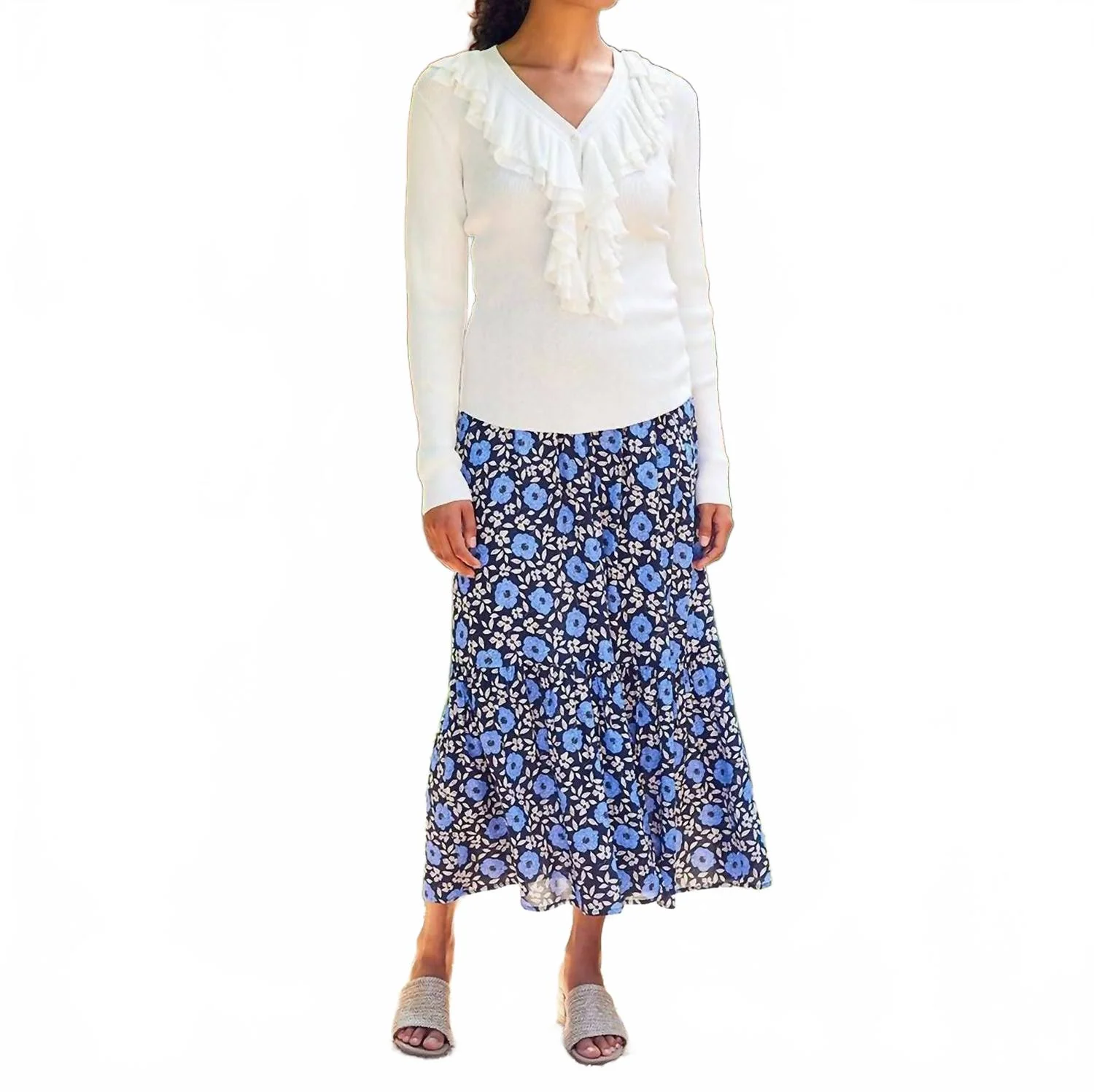 Front Slit Midi Skirt In Print Floral - Image 5