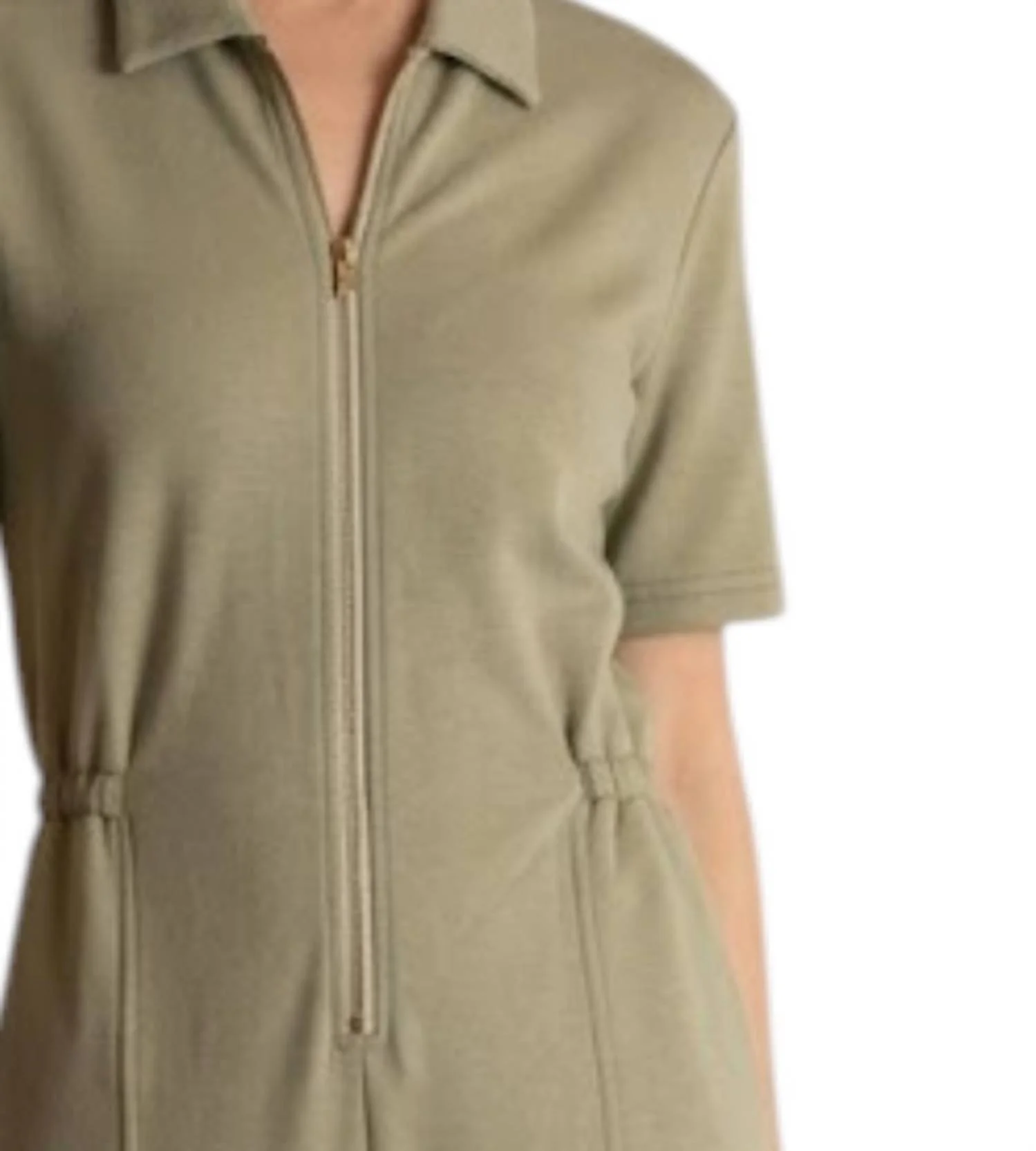 Front Zipper Jumpsuit In Olive - Image 2