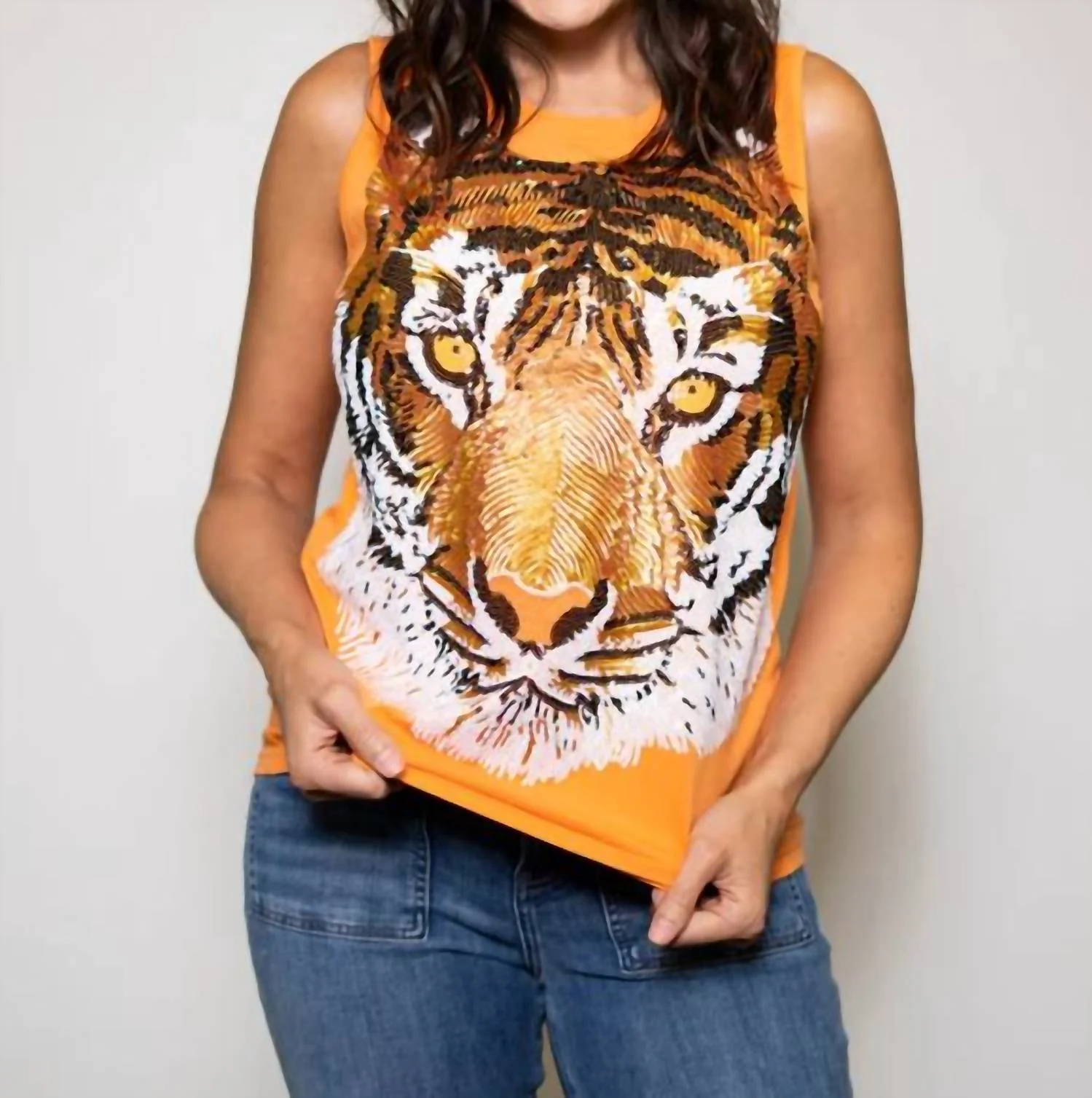 Full Face Tiger Tank Top In Orange