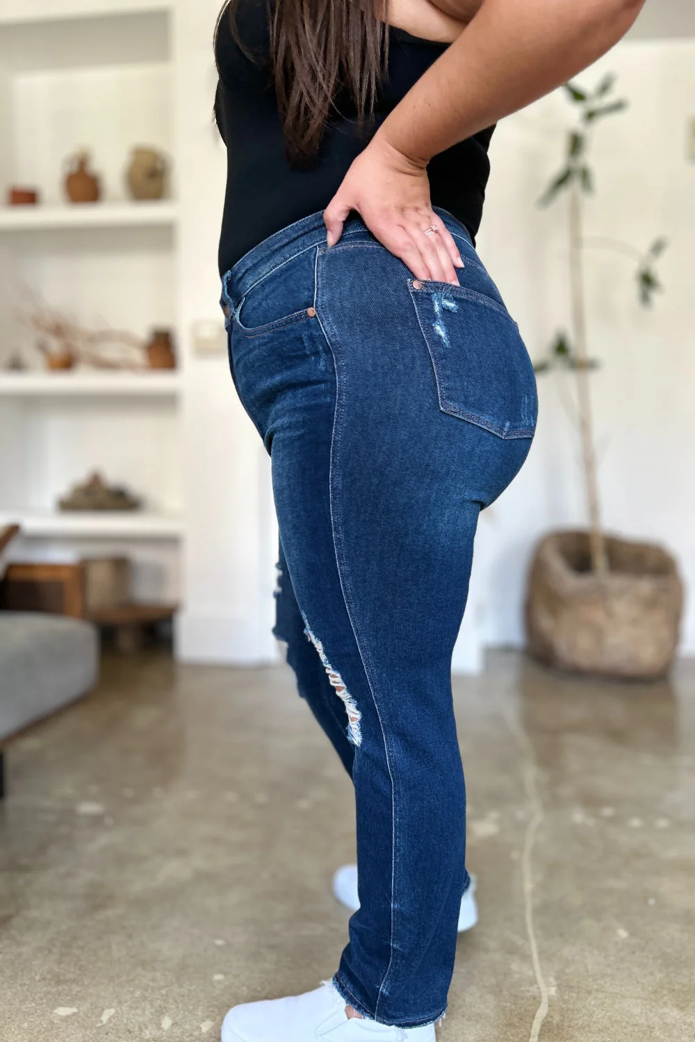 Full Size High Waist Rigid Magic Heavy Destroy Straight Jeans - Image 4