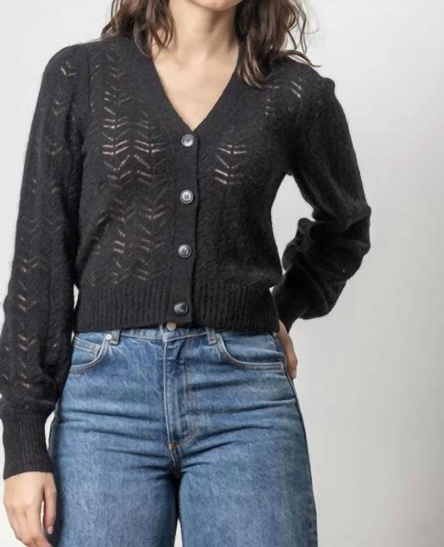 Full Sleeve Cardigan Sweater In Black - Image 3