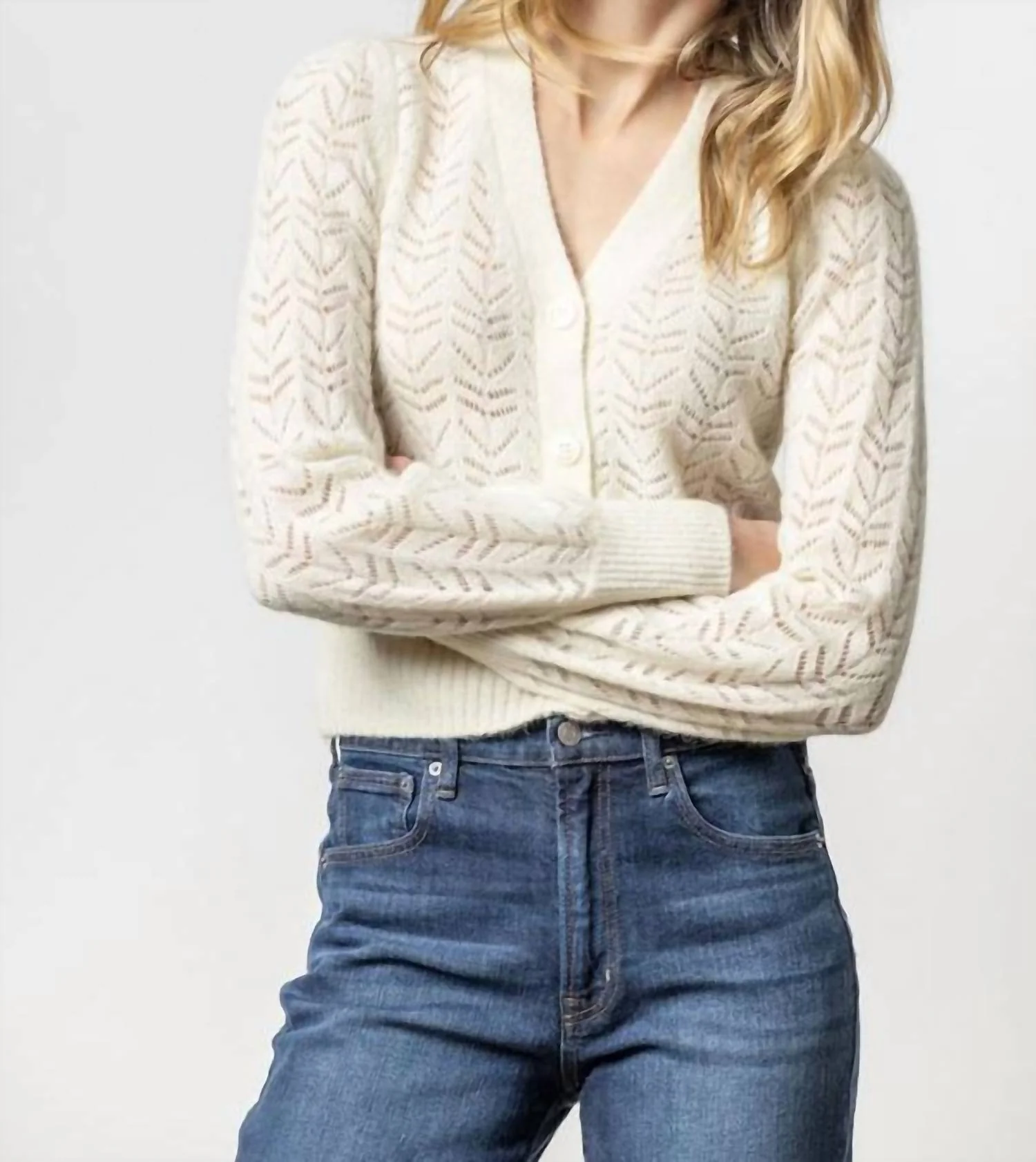 Full Sleeve Cardigan Sweater In Ivory - Image 2