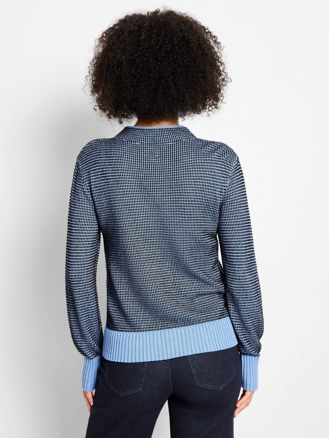 Funnel Neck Pixel Knit Sweater In Blue Multi - Image 2