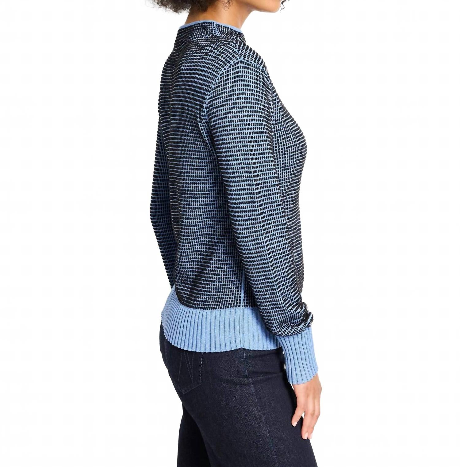 Funnel Neck Pixel Knit Sweater In Blue Multi - Image 3