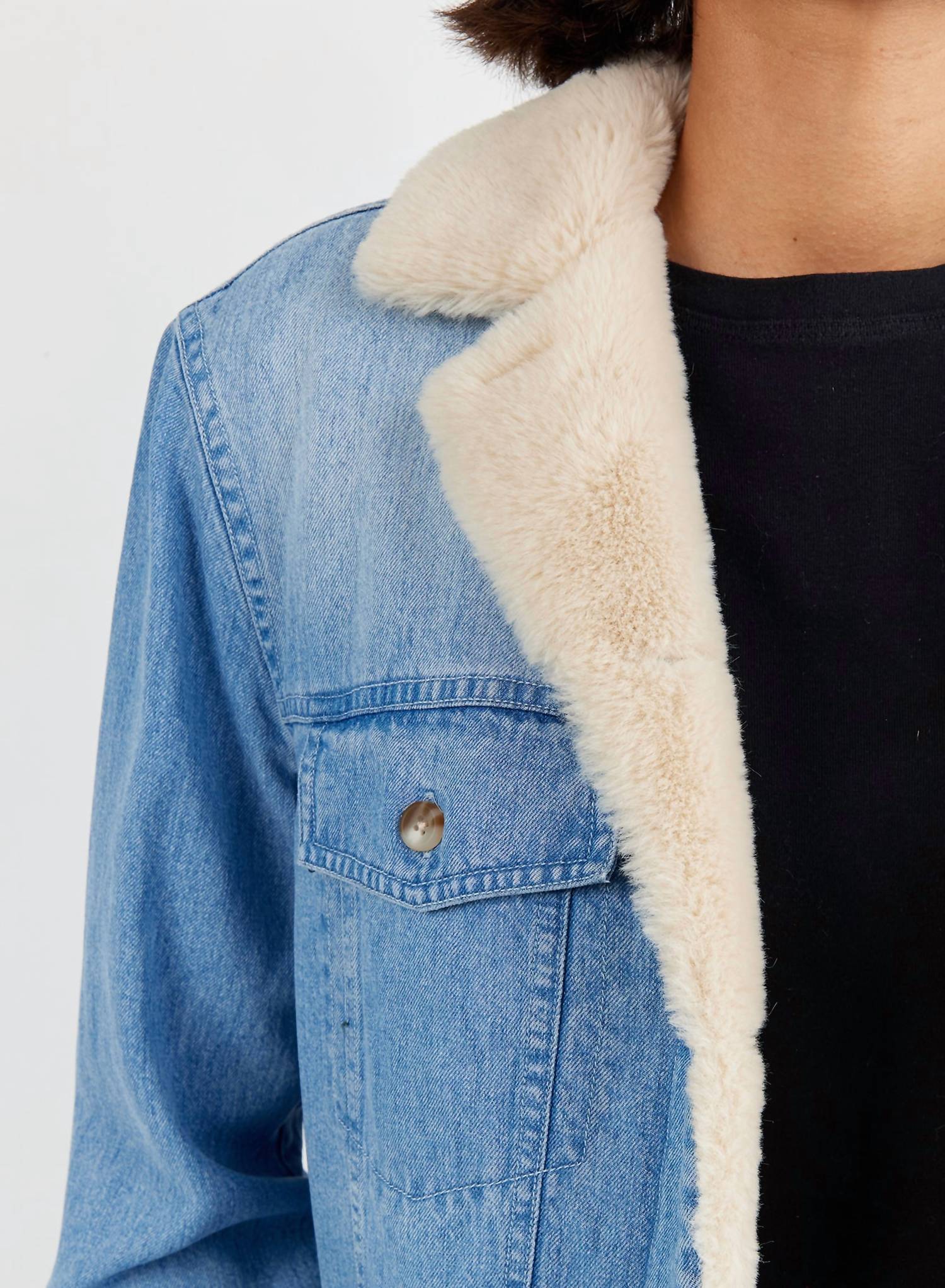 Fur Trimmed Denim Jacket In Vintage Frost Wash - Image 4