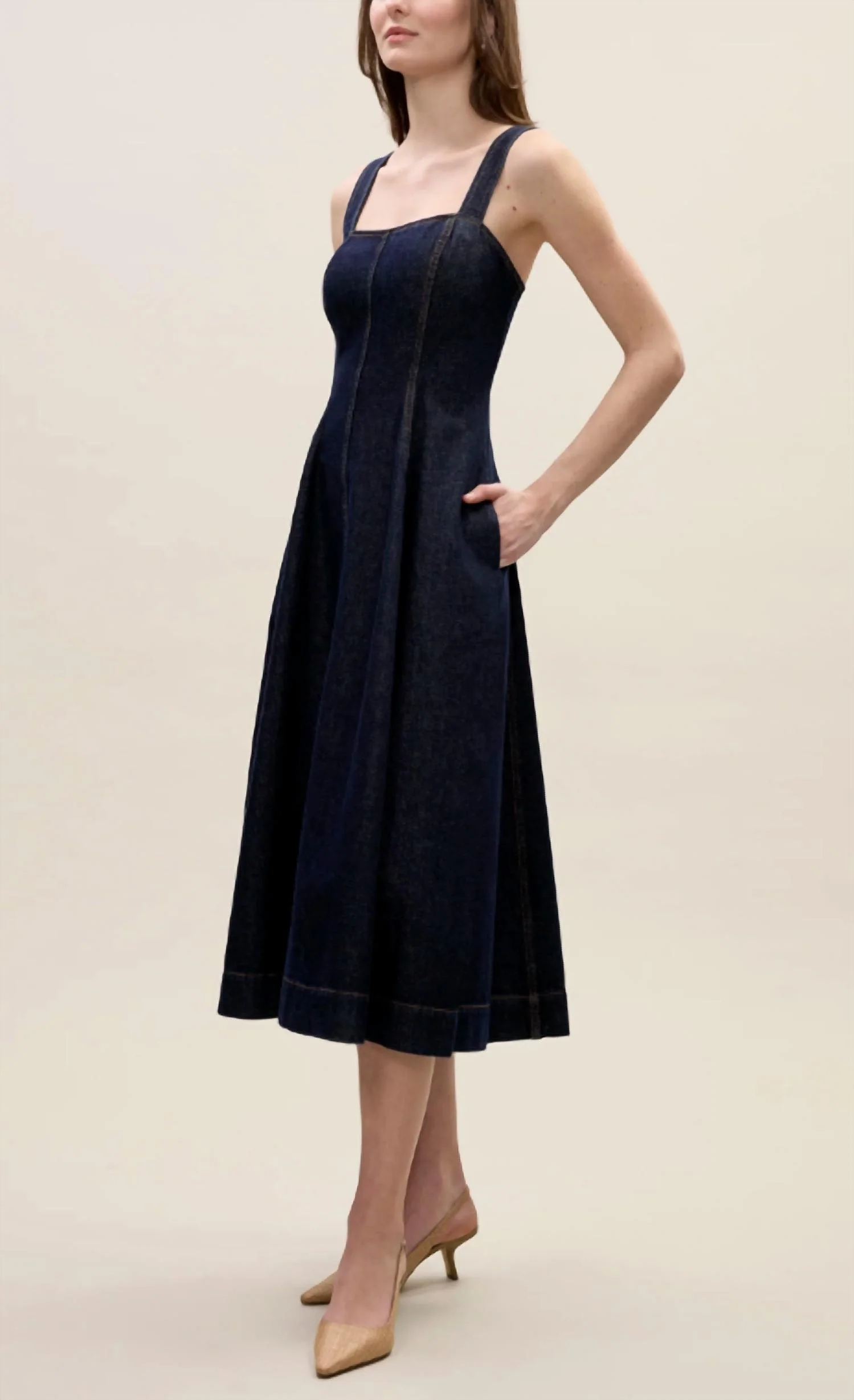 Gabrielle Denim Dress In Deep Sea Wash - Image 3