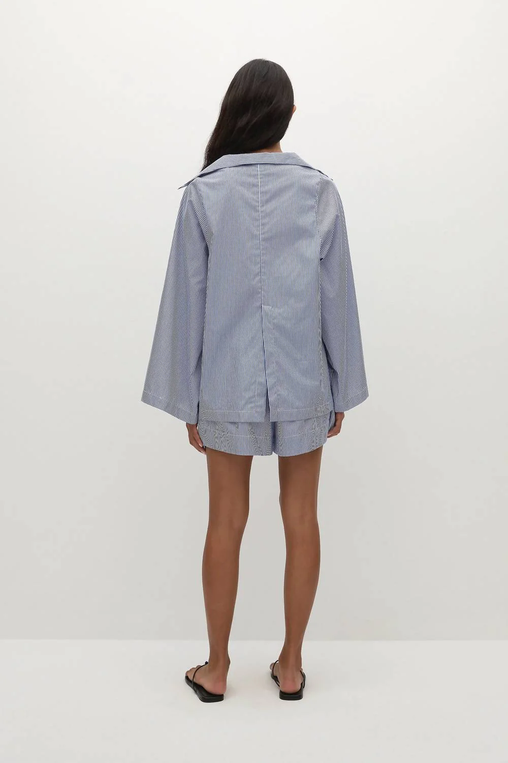 Gaia Cotton Tunic Shirt In Navy Stripe - Image 3