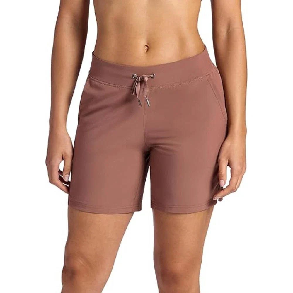 Gaiam Willow Shorts Womenâ€s Cafe Mocha 7" Stretch Drawstring Waist DSGL1258