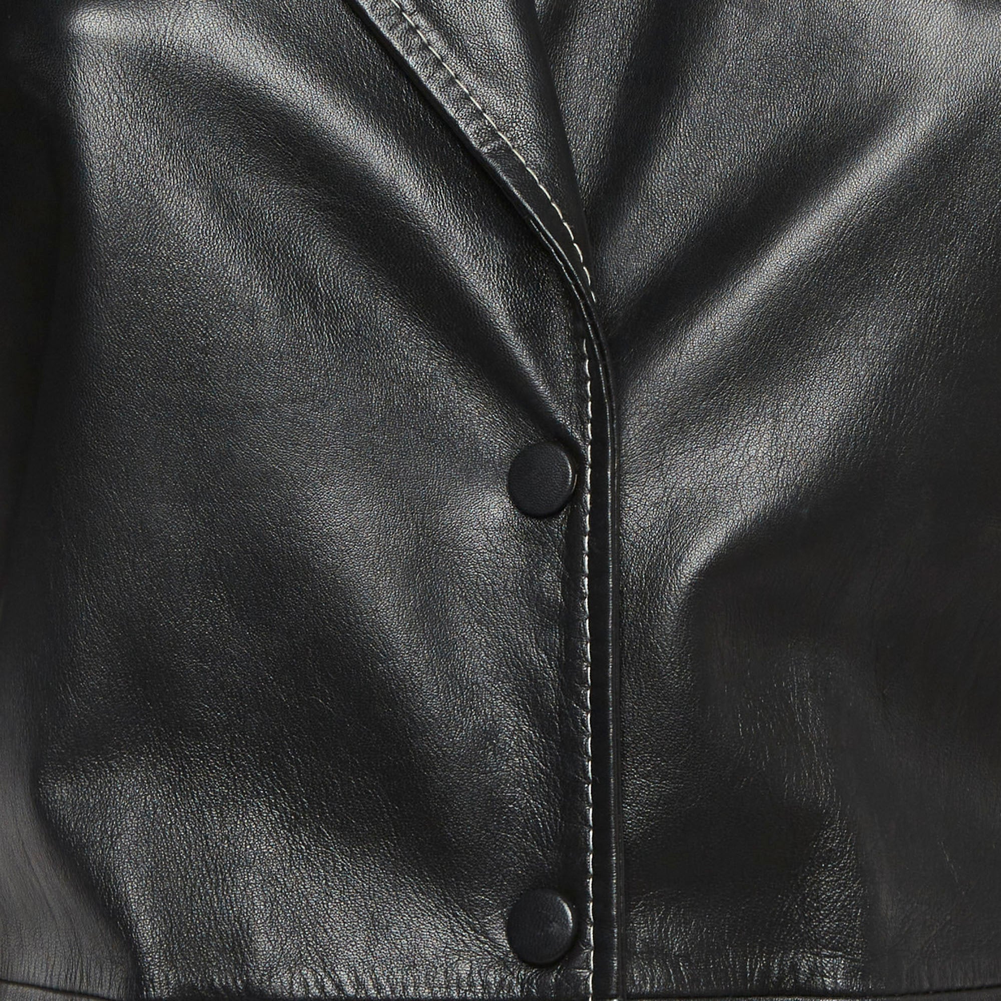 Ganni Black Leather Short Sleeve Belted Shirt Dress - Image 4