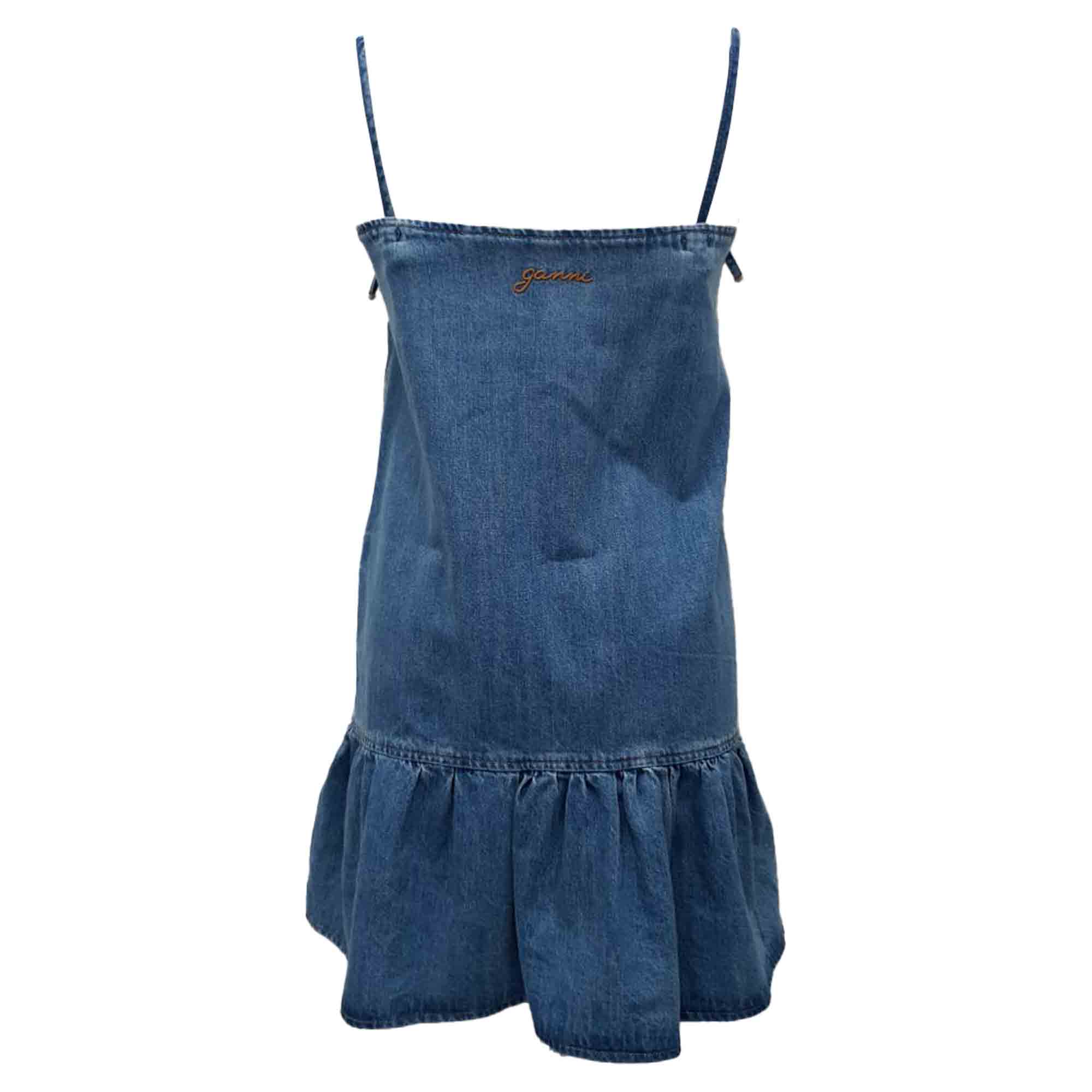 Ganni Tint Mini Dress in Light Blue Denim - Image 3