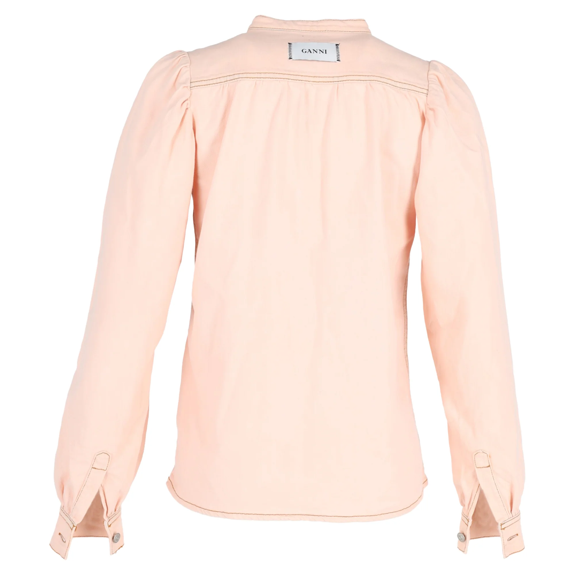Ganni Trinity Buttoned Long Sleeve Shirt in Pastel Pink Cotton Denim - Image 3