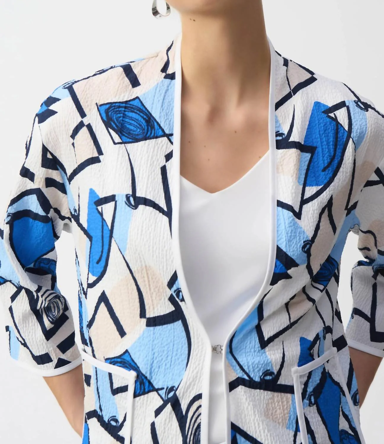 Geometric Print Crinkled Jacket In Vanilla/multi - Image 3