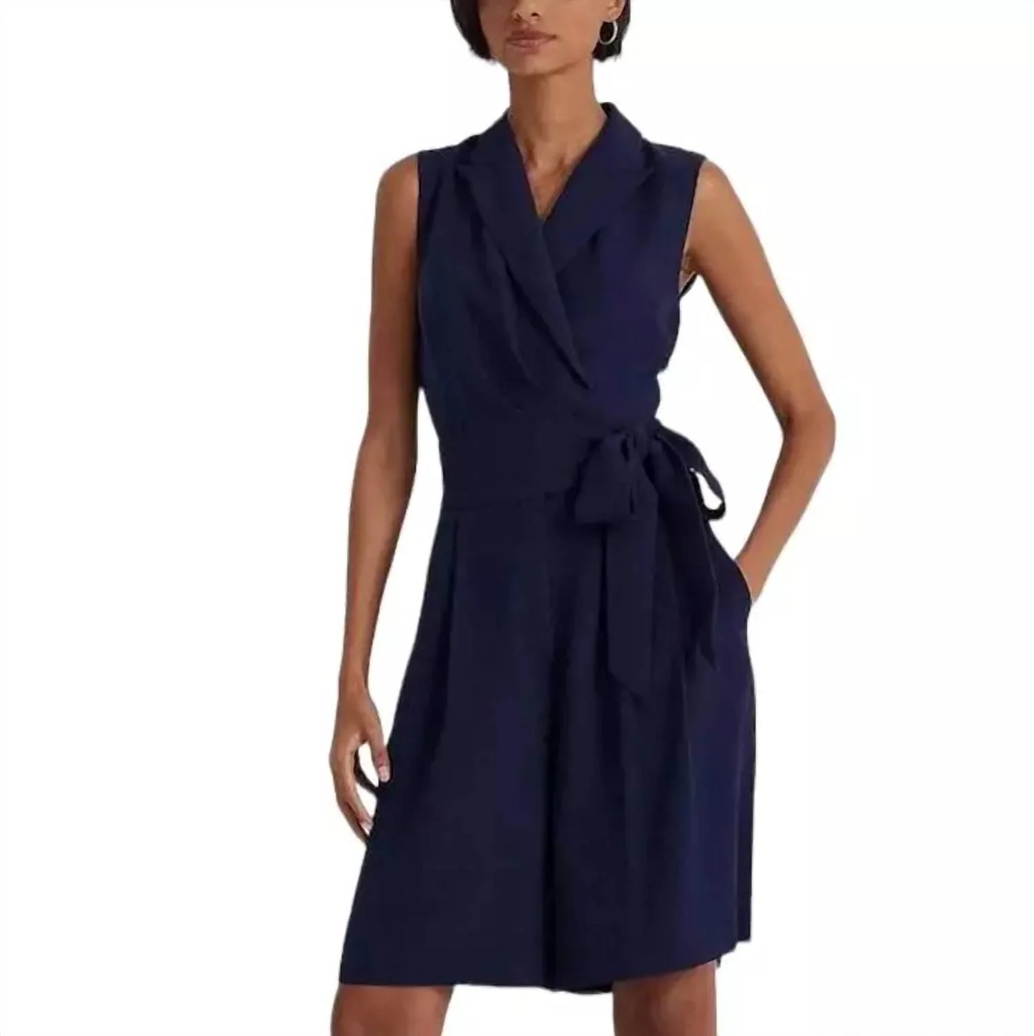 Georgette Sleeveless Romper In Navy