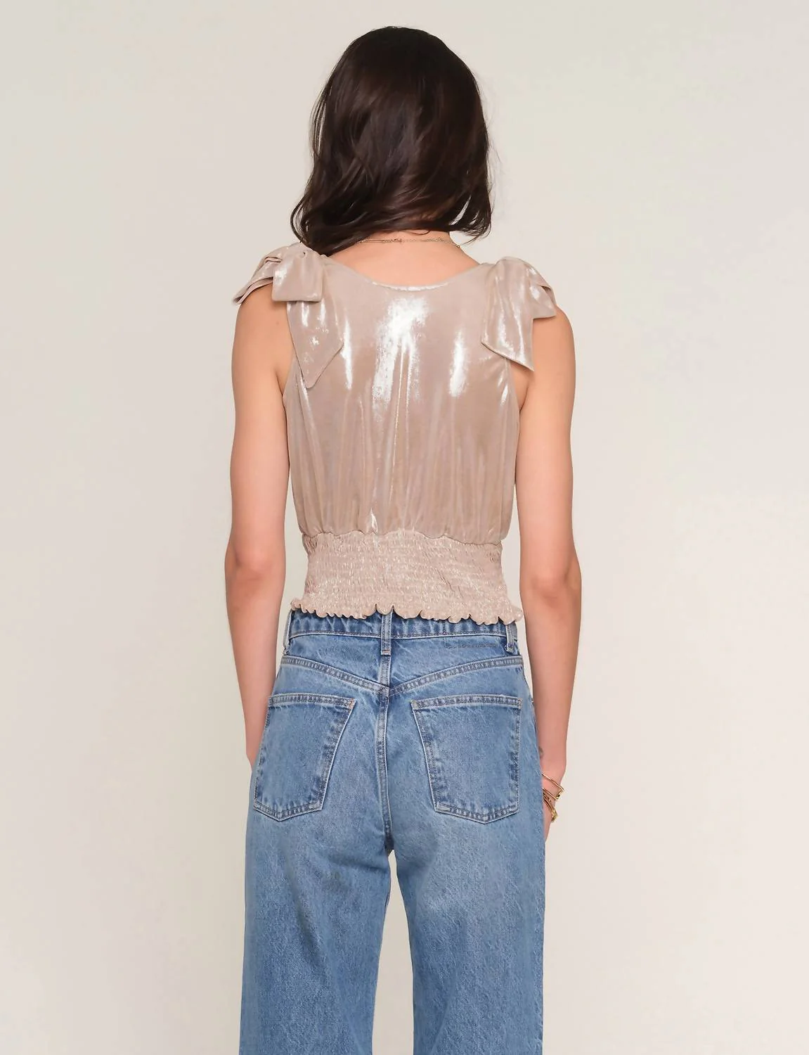 Georgia Top Wrap-Style V-Neck Blouse In Champagne - Image 3