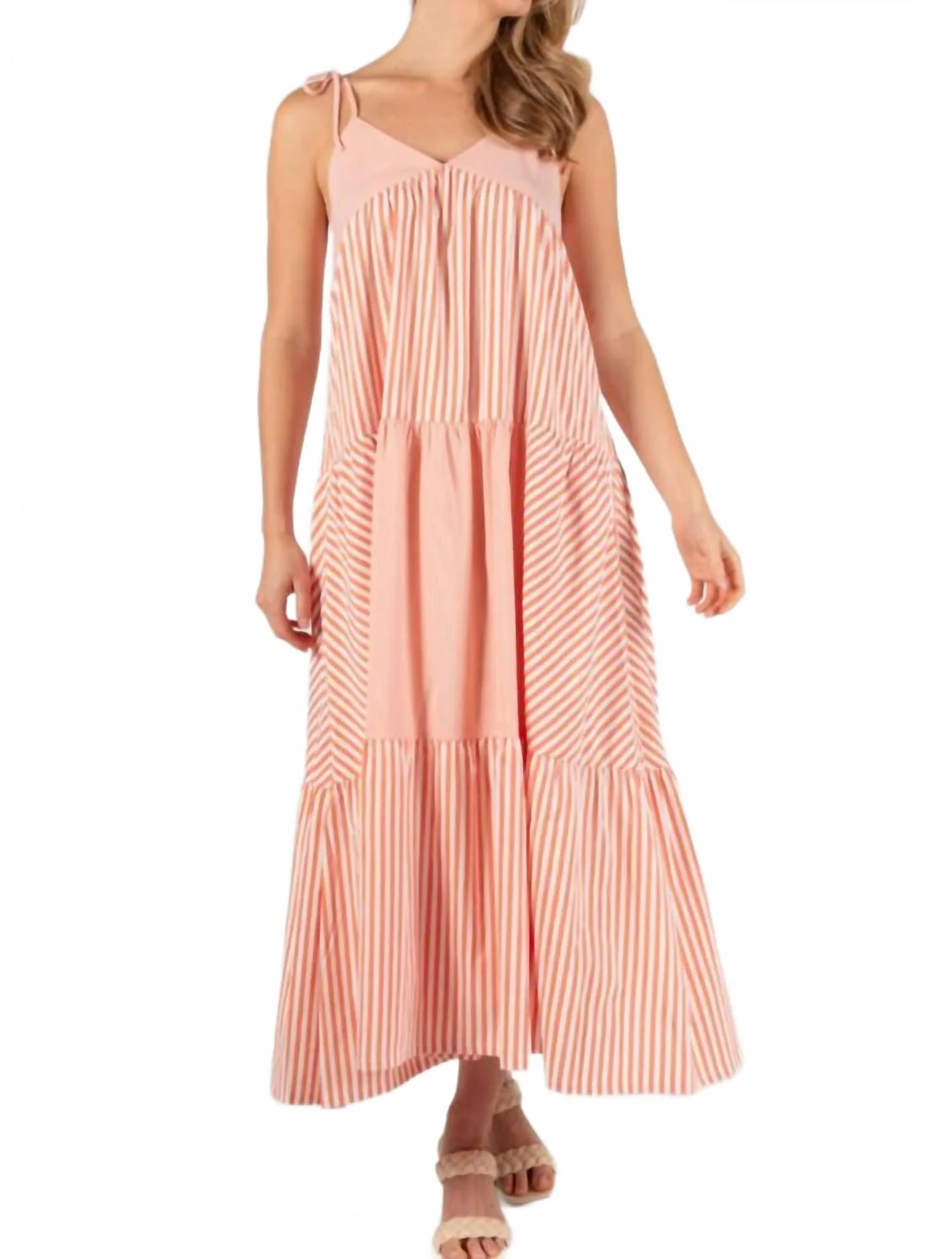 Georgiana Striped Maxi Dress In Orange Creamsicle - Image 2