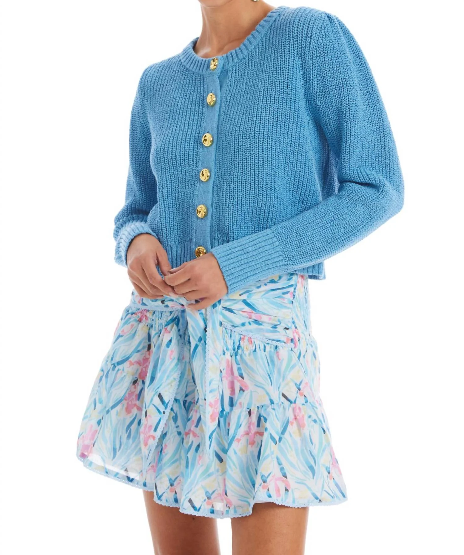 Gia Button Down Cardigan In Blue