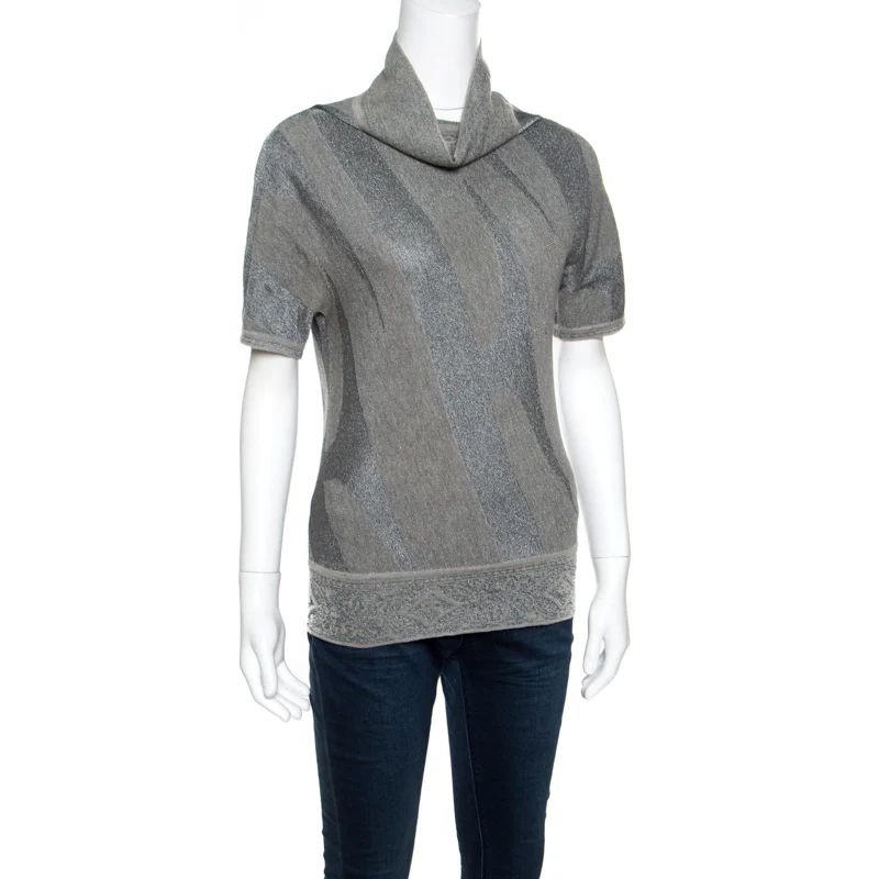 Gianfranco Ferre Metallic Patterned Jacquard Knit Short Sleeve Top - Image 2