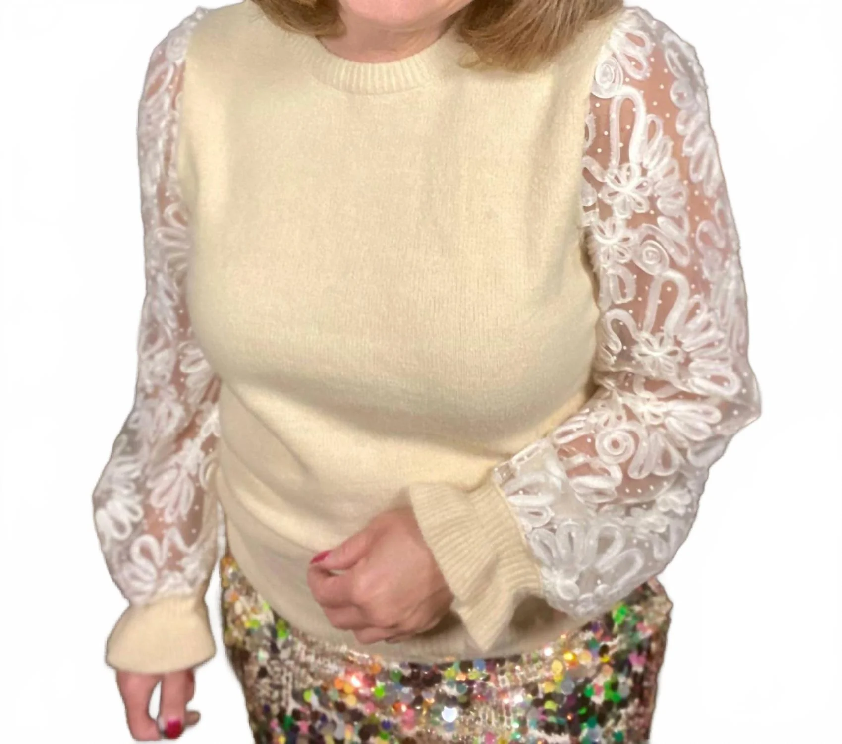Gilded Elegance Sweater In White - Image 4