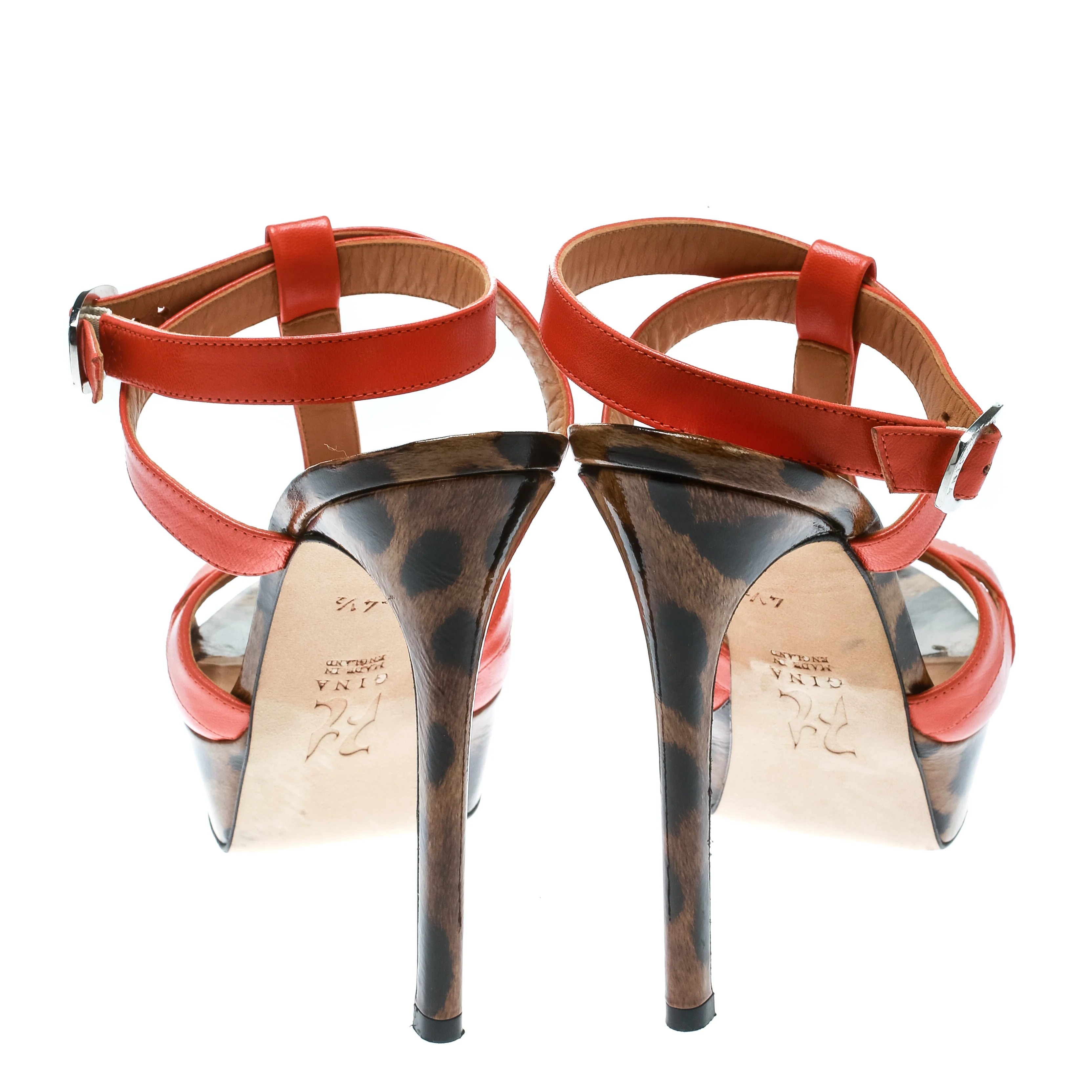 Gina Orange Leather Ankle Strap Platform Sandals - Image 5