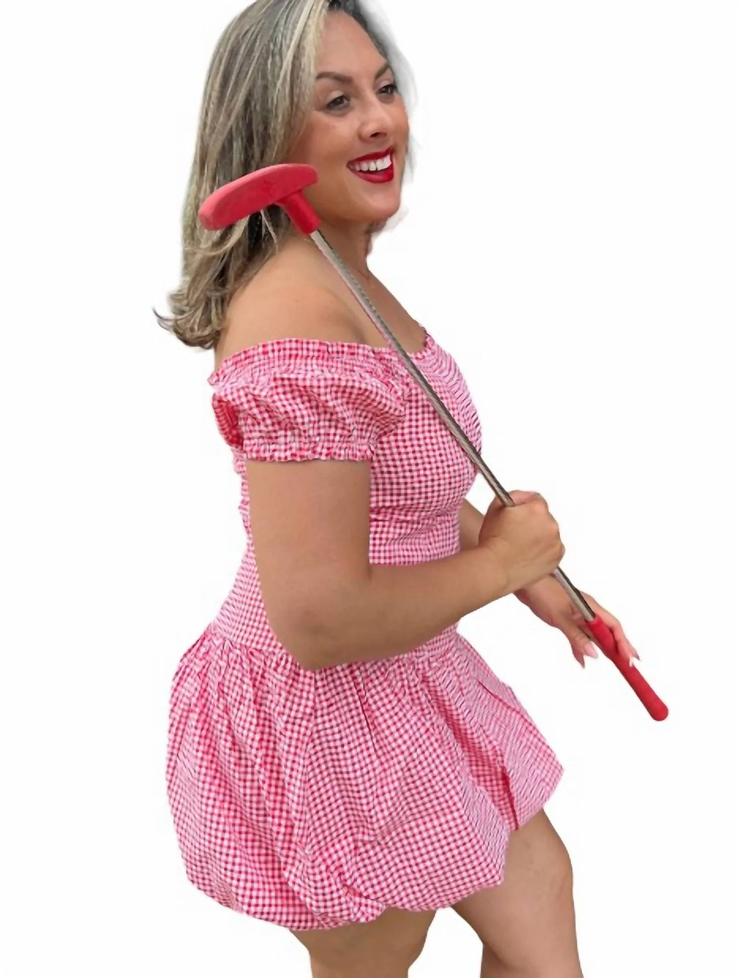 Gingham Bubble Dress In Red - Image 3