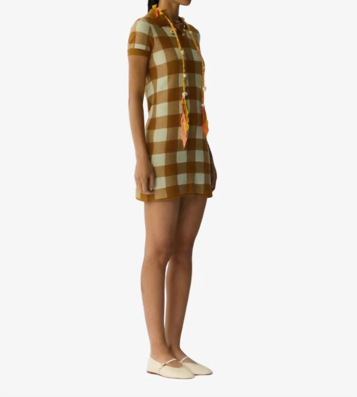 Gingham Polo Dress In Suede/limewash - Image 2