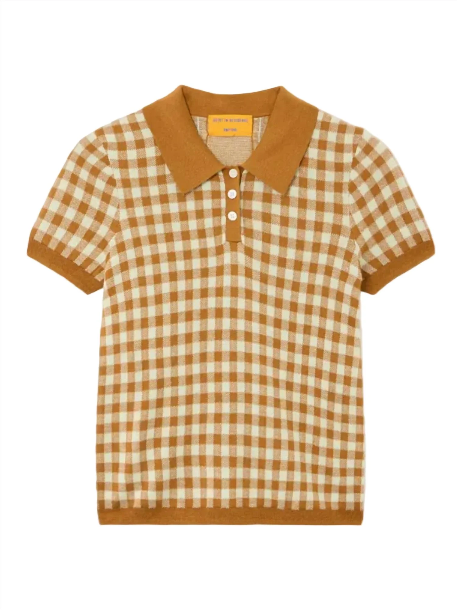 Gingham Shrunken Polo Top In Suede/limewash - Image 5
