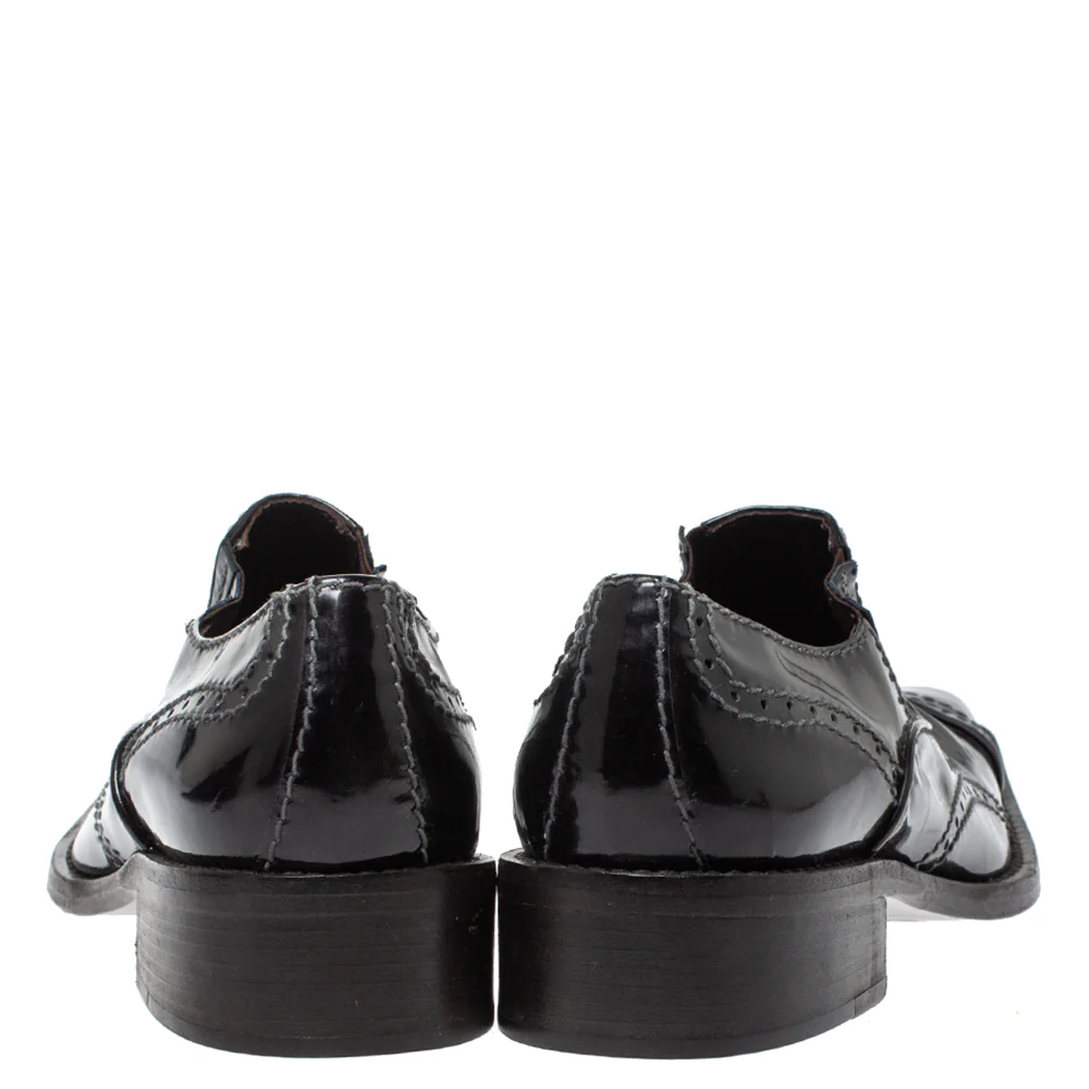 Giorgio Armani Black Patent Leather Stitch Detailed Slip On Loafer - Image 5