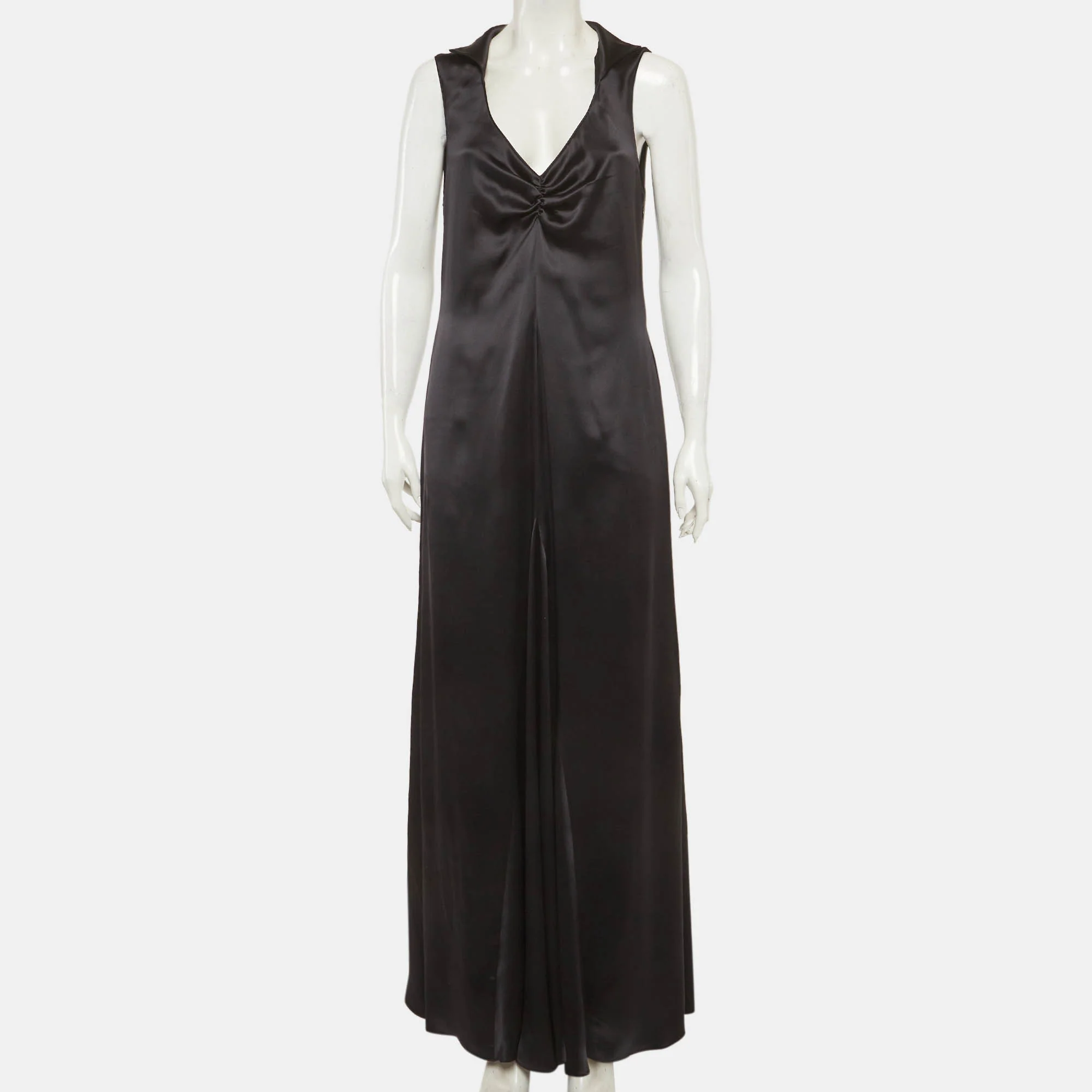 Giorgio Armani Black Satin Flared Maxi Dress - Image 2