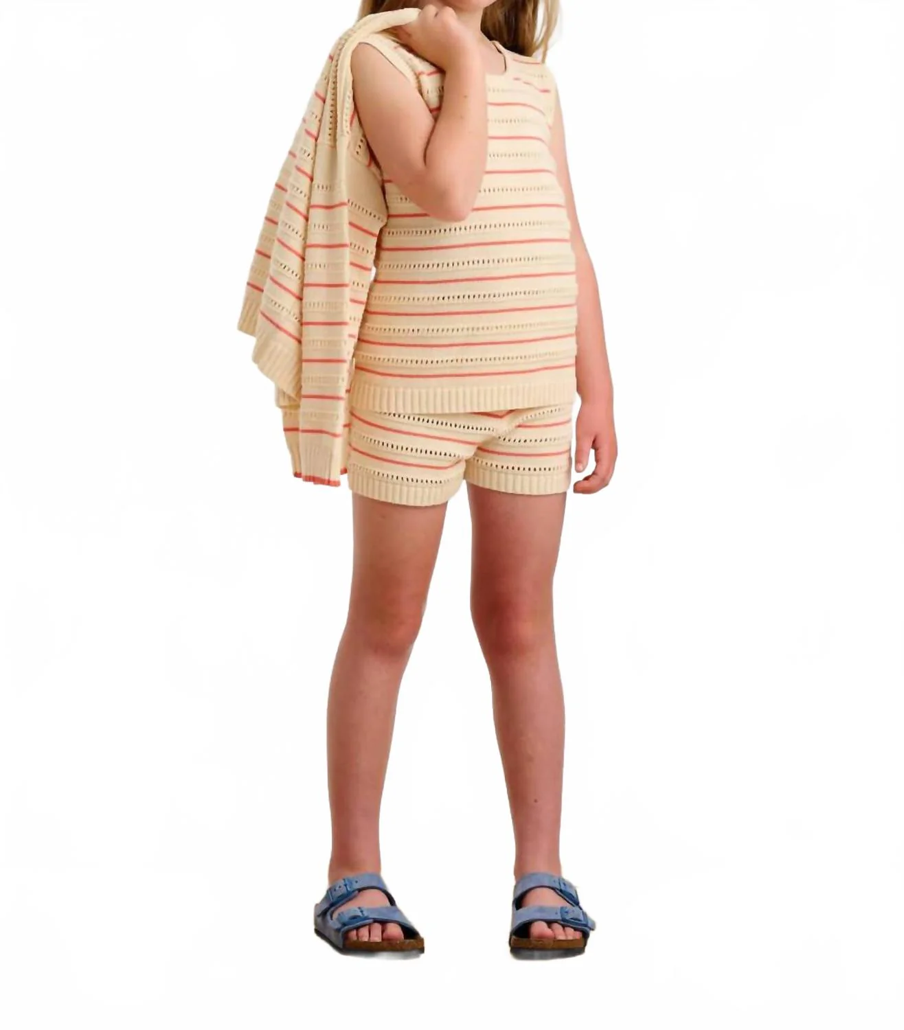 Girl's Cala Stripe Knit Top In Coral - Image 5
